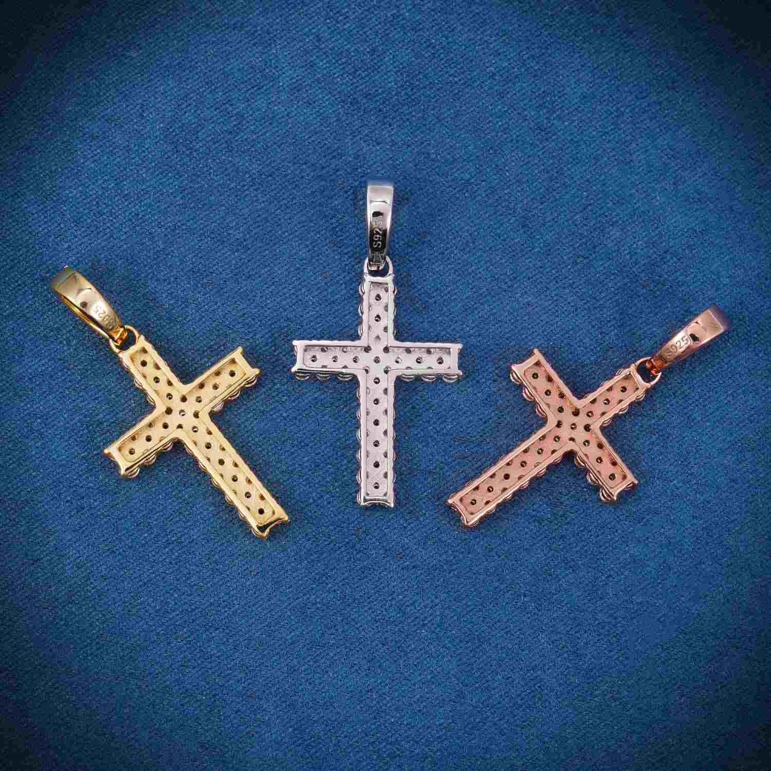 2 Row Moissanite Prong Cross Pendant 14K Gold、mySite、hinf8tx79