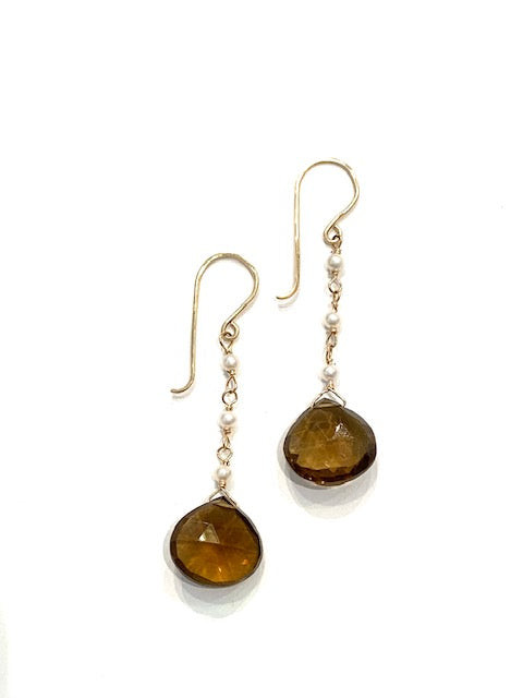 Sconset Flair Studio Faceted Brandy Quartz Drop Earrings w/ Seed Peal、mySite、noshort