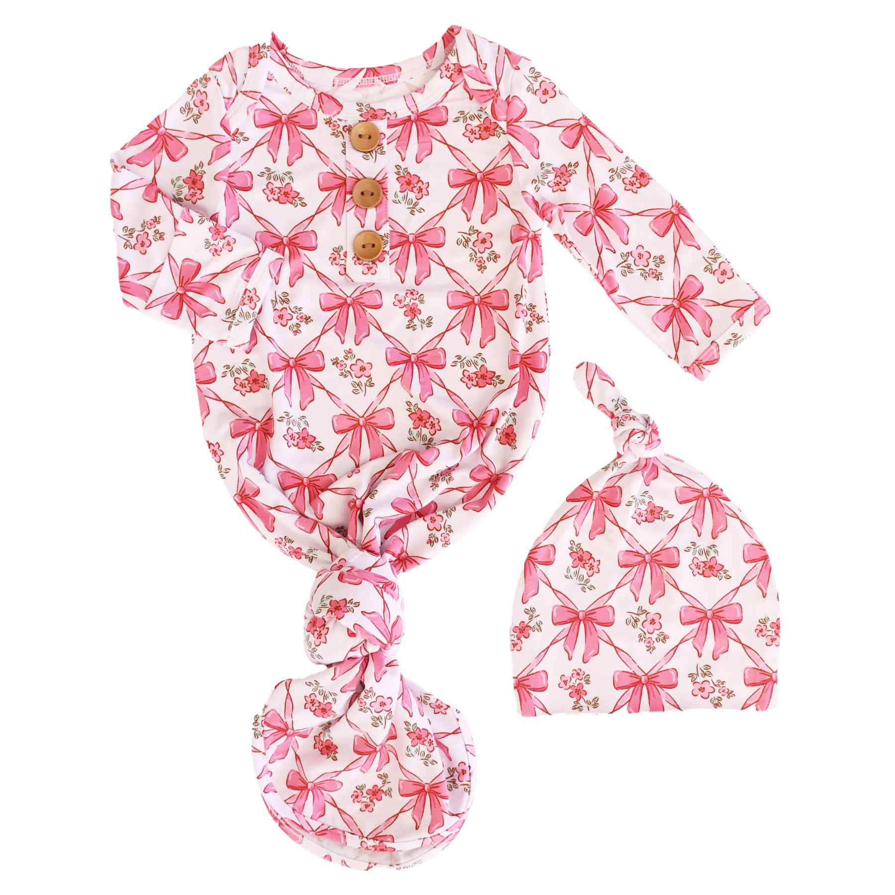  Bow Besties Newborn Baby Knot Gown & Hat Set、mySite、layawaytickets