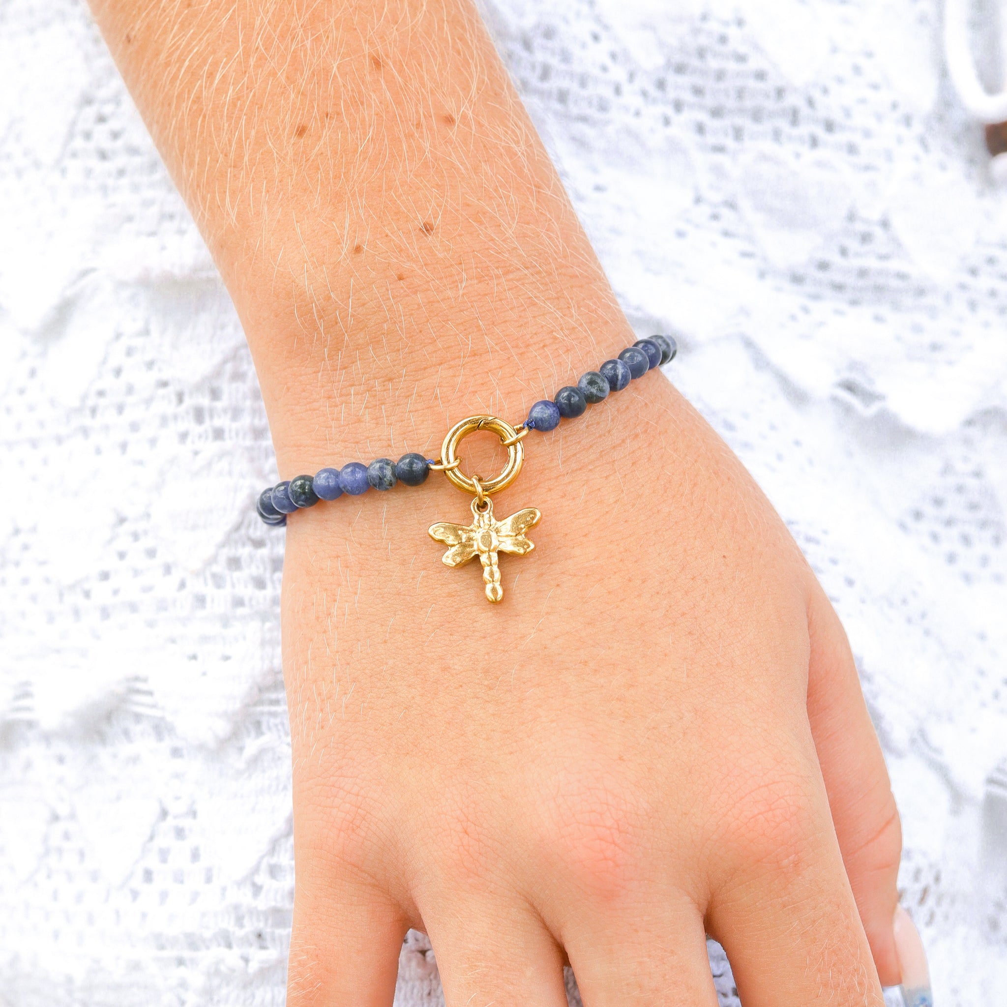 18K Gold PVD Stainless Steel Semi Precious Natural Stone Charm Keeper Bracelet / SBB0358、mySite、dreamappss