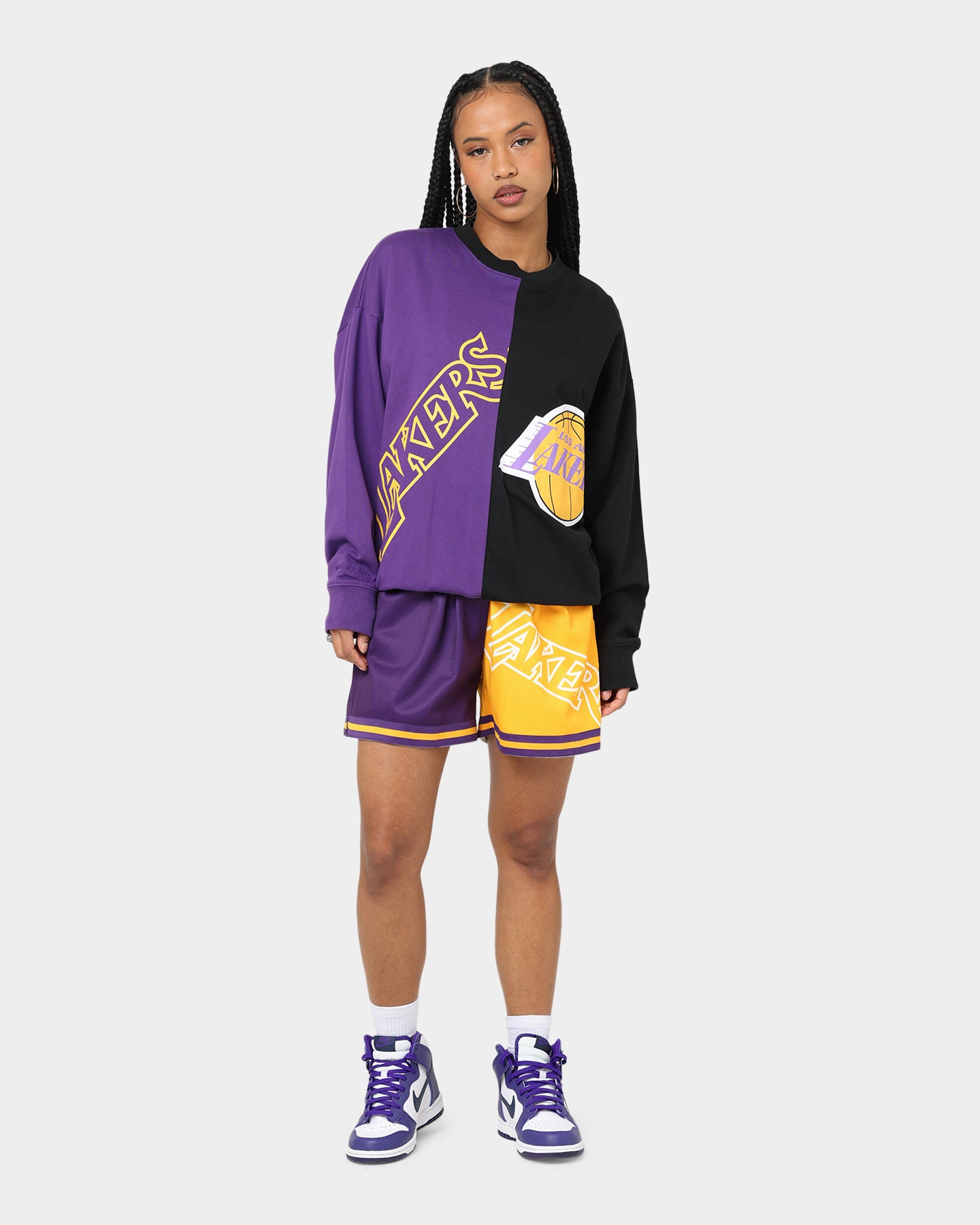 Mitchell & Ness Women's Los Angeles Lakers Big Face 5.0 Crewneck Purple、mySite、zt4zffjzw