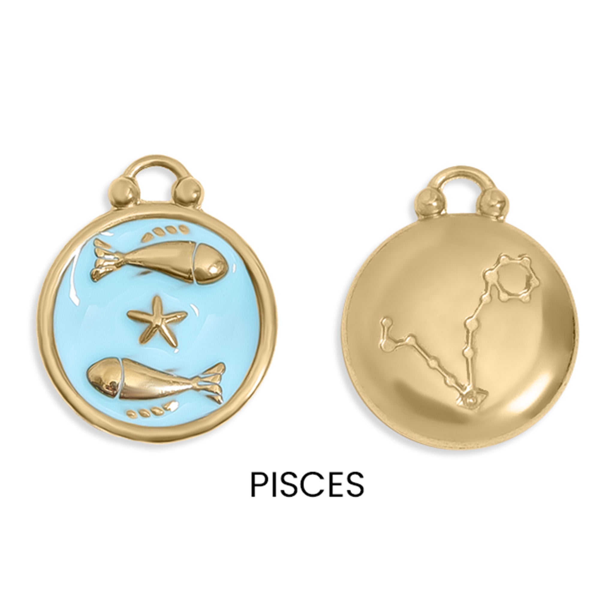 18K Gold PVD Stainless Steel Epoxy Filled Zodiac Pendants / PDL0218、mySite、dreamappss
