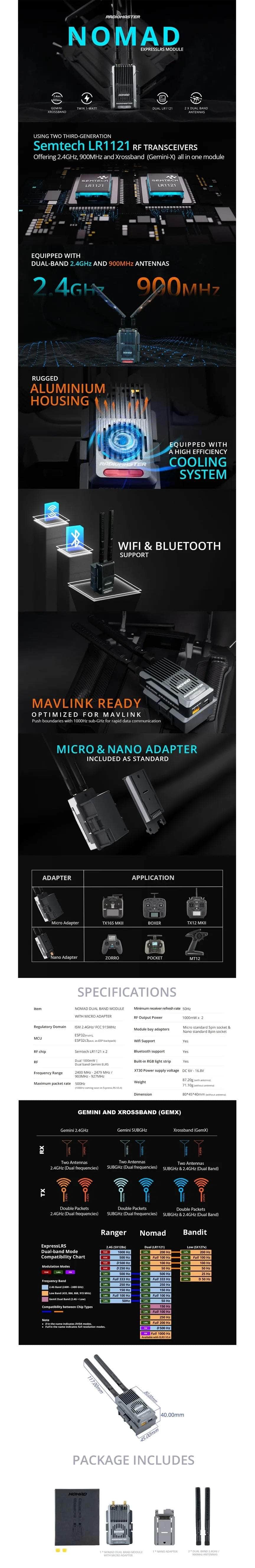 Radiomaster Nomad Dual 1W Gemini Xrossband ExpressLRS Module