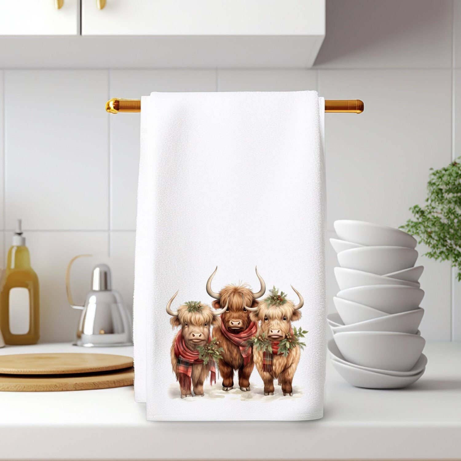 Highland Cows Holiday Terry Cloth Hand Towel、mySite、g9winljtr