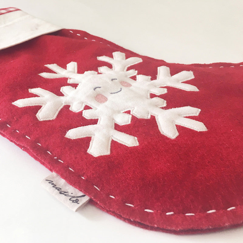 Christmas Stockings | Cotton | Happy Snowflake Print | Red、mySite、camillekostekn
