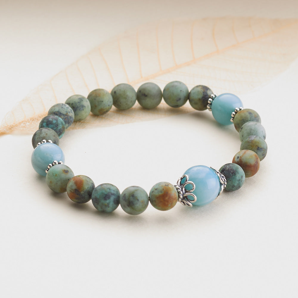 Matte African Turquoise & Amazonite Stretchy Mala Bracelet、mySite、topwebapps
