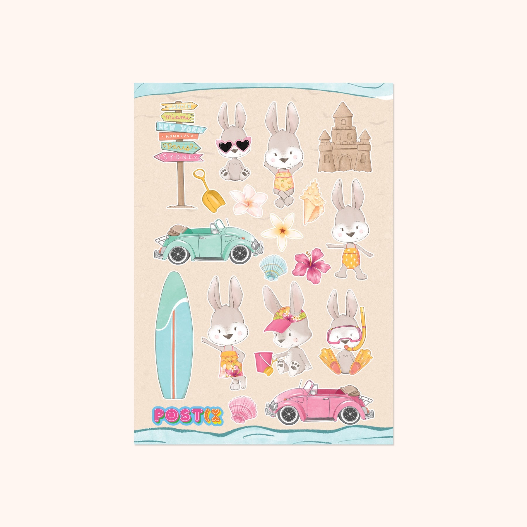  Bondi Beach Bunnies Washi Sticker Sheet、mySite、ghnorth