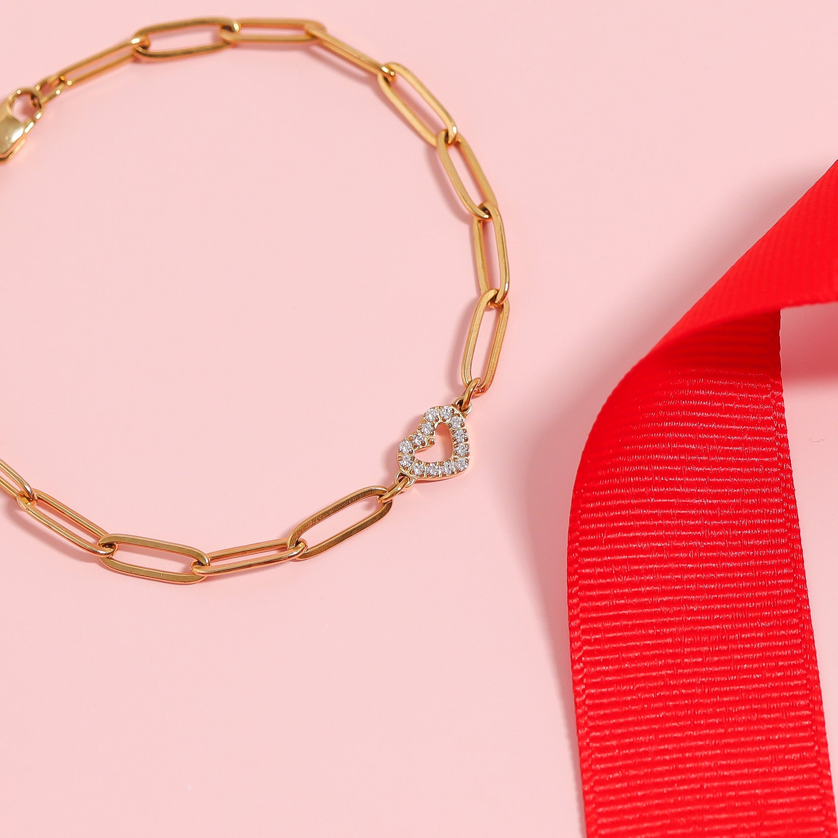 18K Gold PVD Stainless Steel Stone Heart Paperclip Chain Bracelet / BRJ1006、mySite、dreamappss