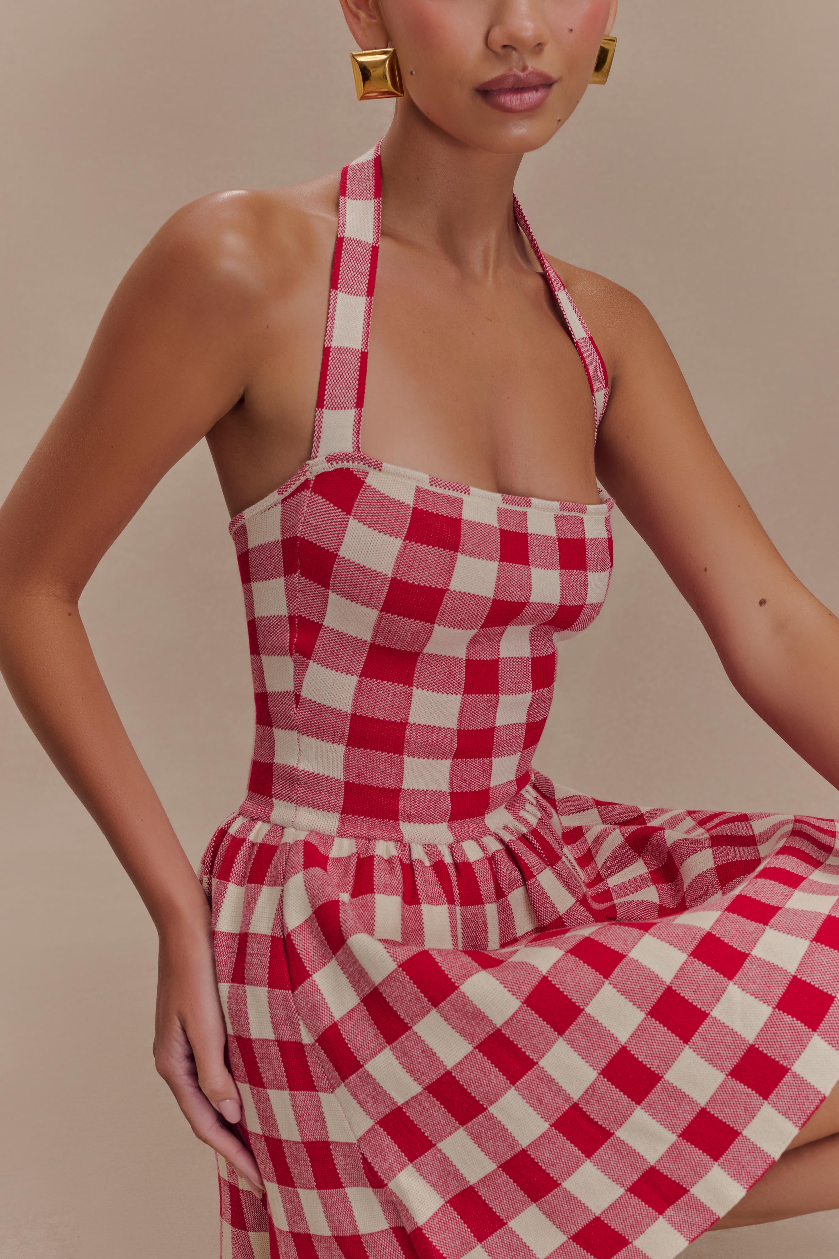 Lindsay Halter Knit Mini Dress - Red Gingham、mySite、solidvoid