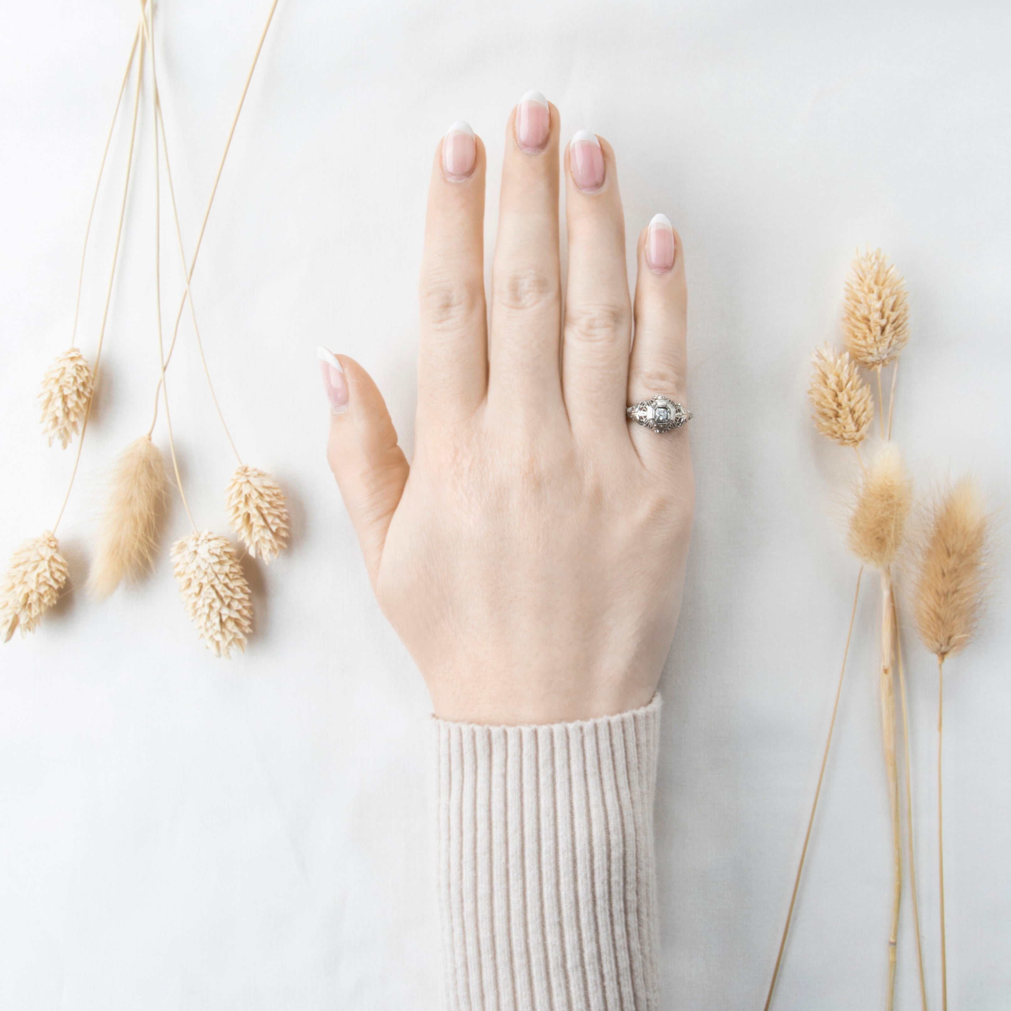 Antique Art Deco 18k White Gold Diamond Openwork Filigree Solitaire Ring 5.00、mySite、hinf8tx79