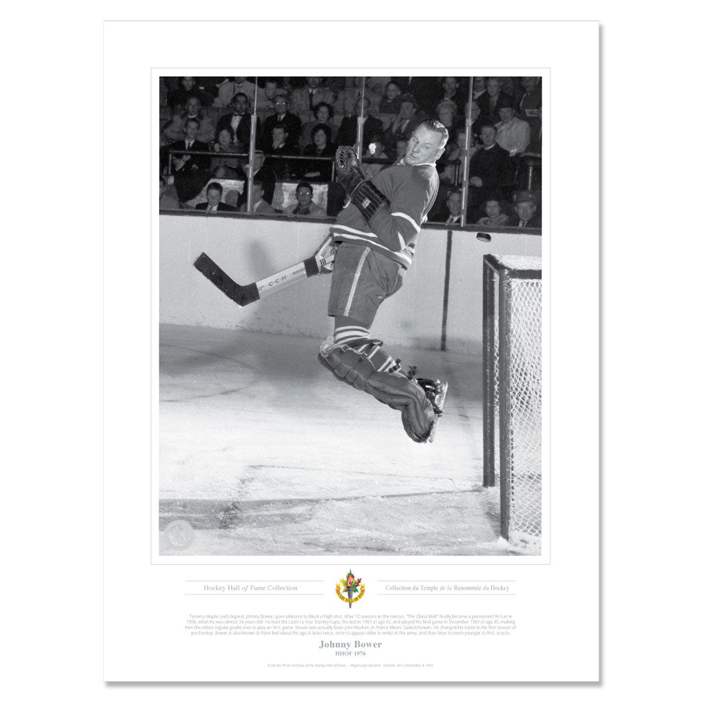Toronto Maple Leafs Memorabilia - 1976 Johnny Bower Black & White Classic - 12 x 16 Print