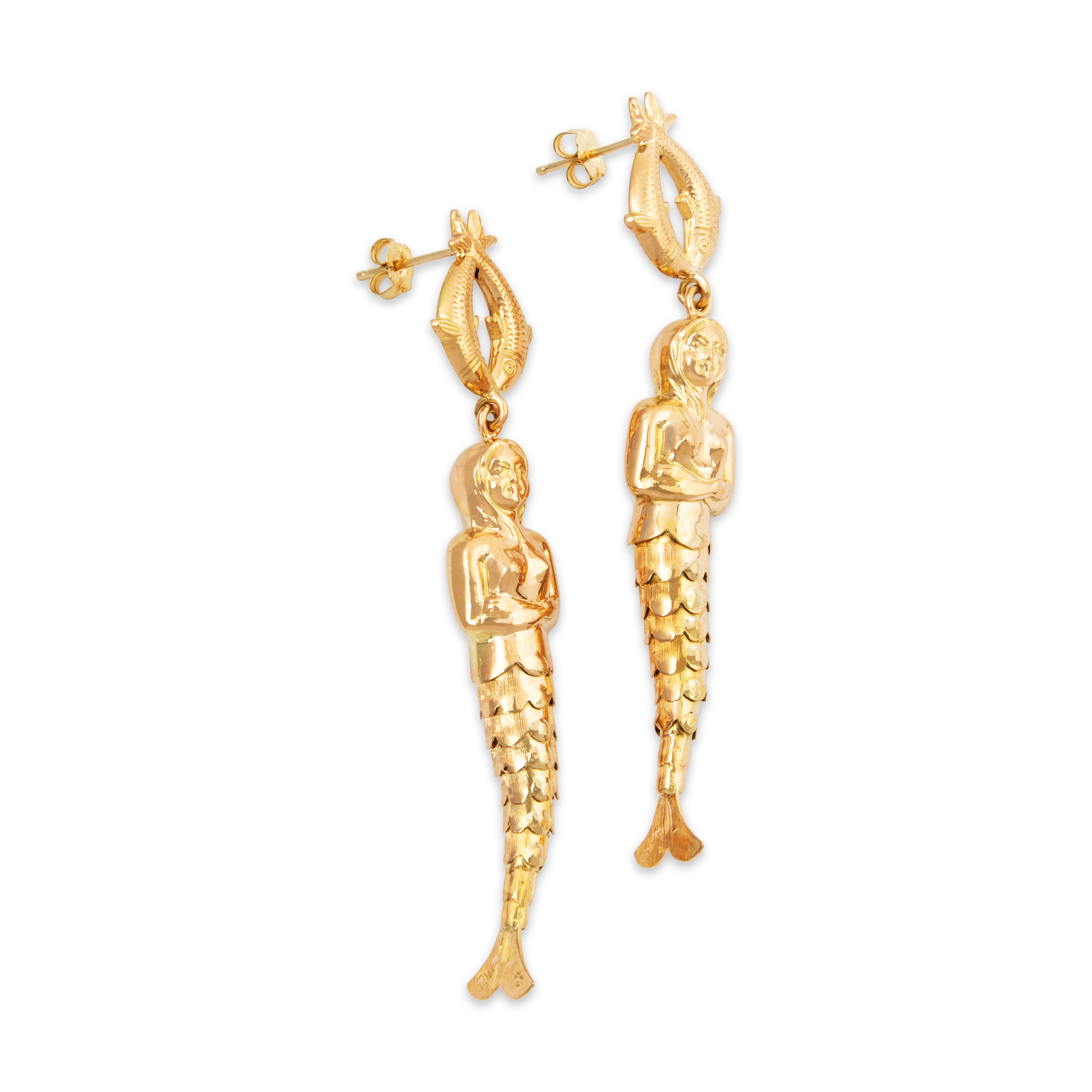 Vintage Large 18k Yellow Gold Incredible Articulated Mermaids Dangle Earrings、mySite、hinf8tx79