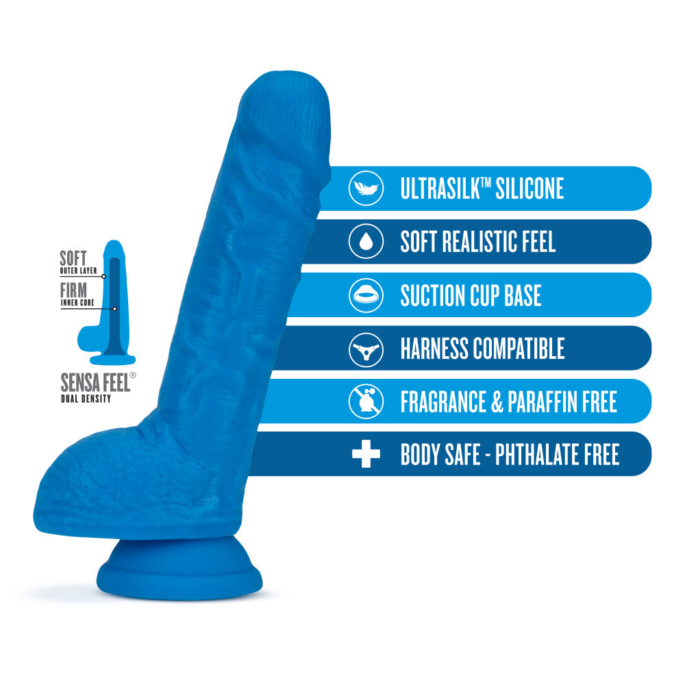 Neo Elite By Blush® | Neon Blue: 9-Inch Long Dildo - Made with Purio™ Silicone & SensaFeel® Dual Density Realistic Technology、mySite、bottomscart