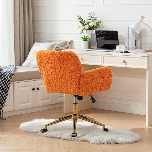 A&A Furniture Office Chair,Artificial rabbit hair Home Office Chair with Golden Metal Base,Adjustable Desk Chair Swivel Office Chair,Vanity Chair(Orange)、、casual