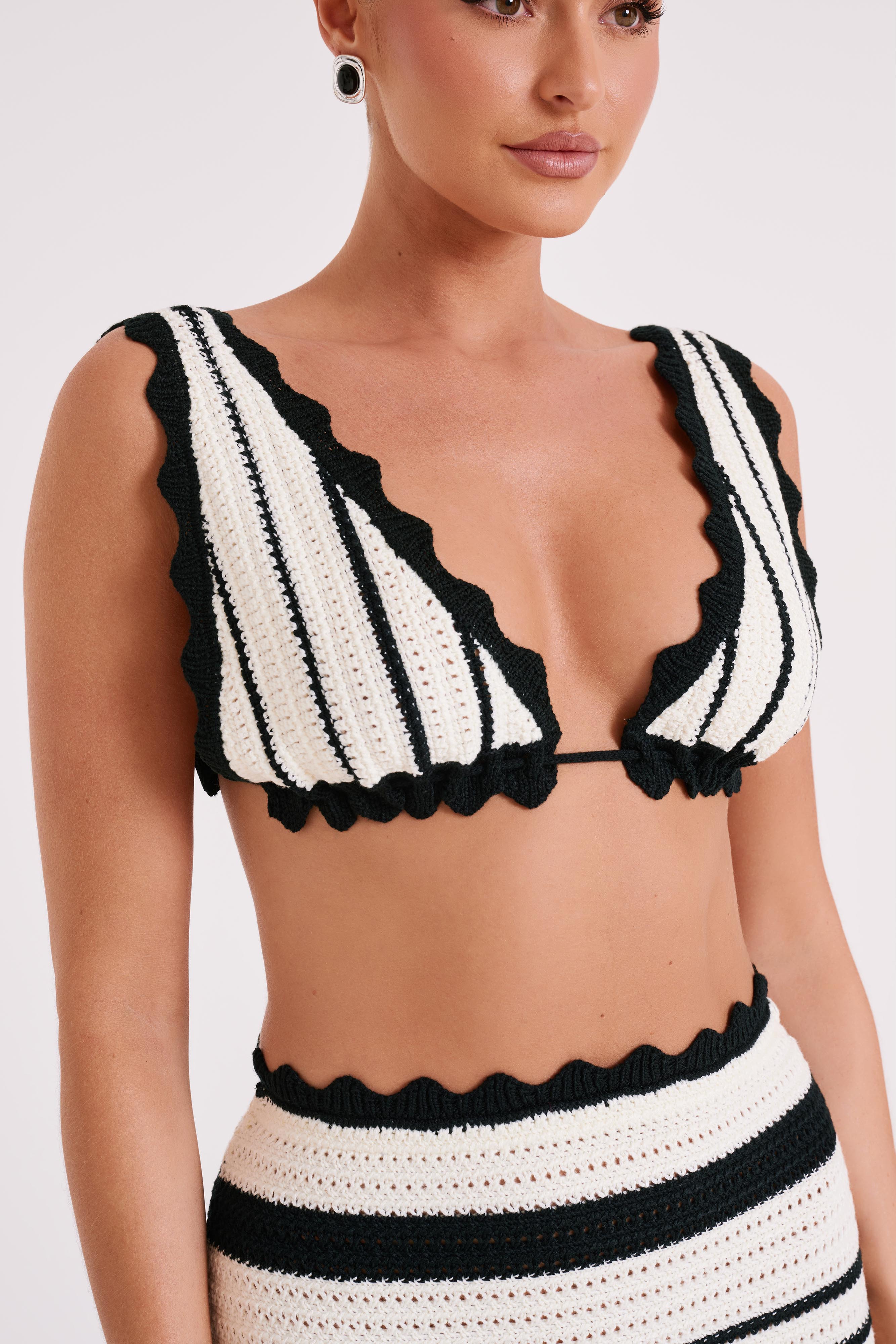 Jadia Contrast Crochet Bralette - Black/White、mySite、solidvoid
