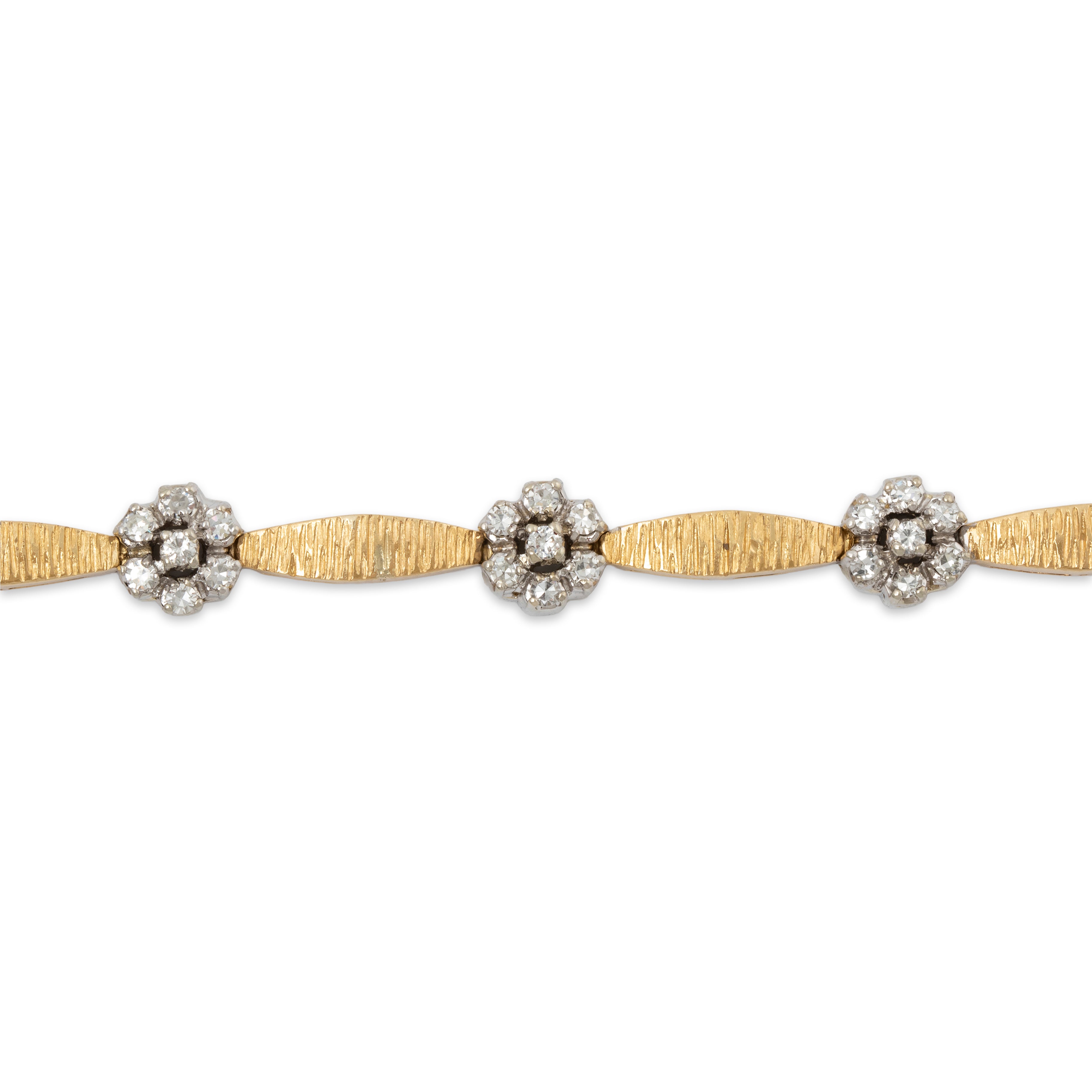 Vintage Heavy 14k Yellow Gold 1.288cttw Diamond Floriform Link Bracelet 6.5、mySite、hinf8tx79