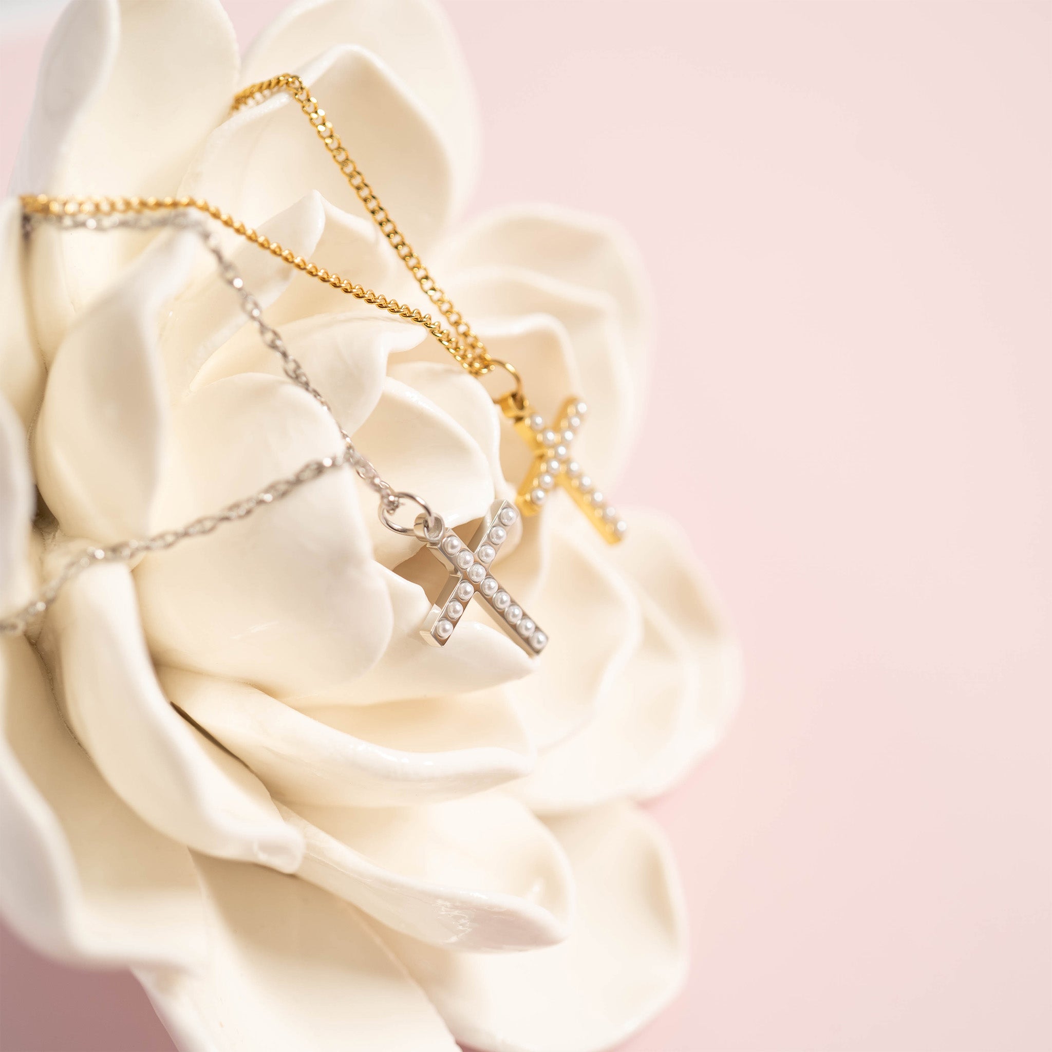 18K Gold PVD Stainless Steel Pearl Cross Charm / PDL0252、mySite、dreamappss