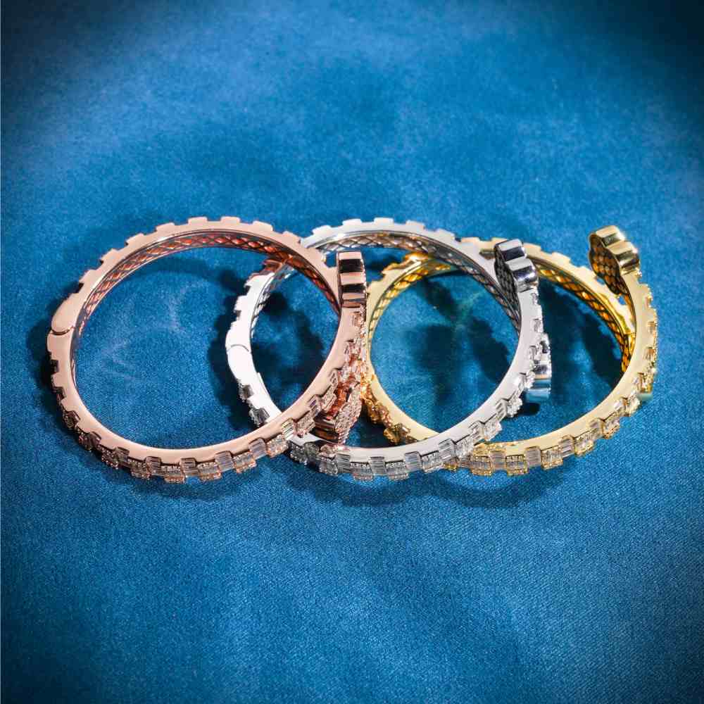 Floral Baguette Moissanite Bangle Bracelet 14K Gold、mySite、hinf8tx79