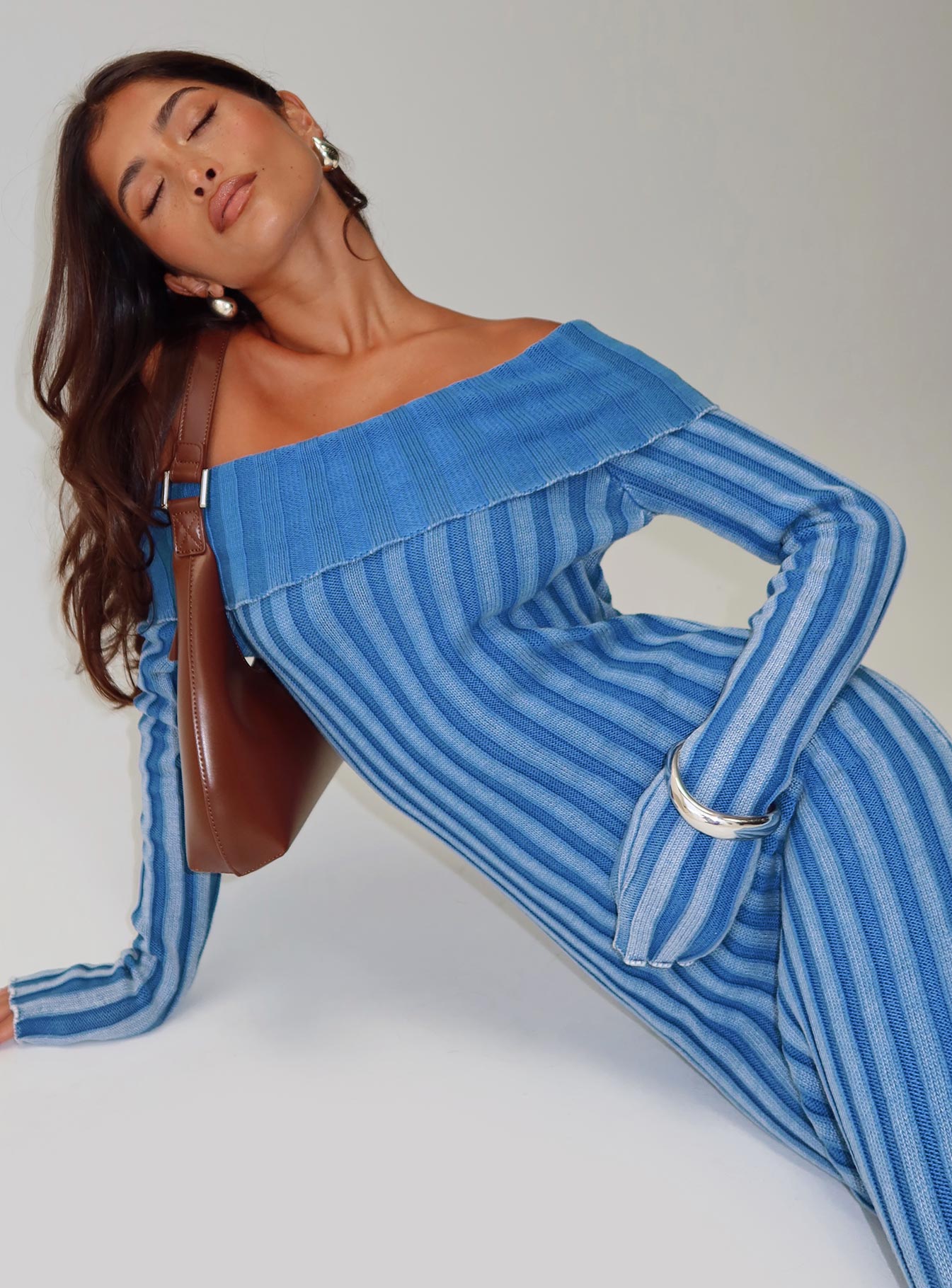 Mariska Long Sleeve Rib Maxi Dress Blue、mySite、solidvoid