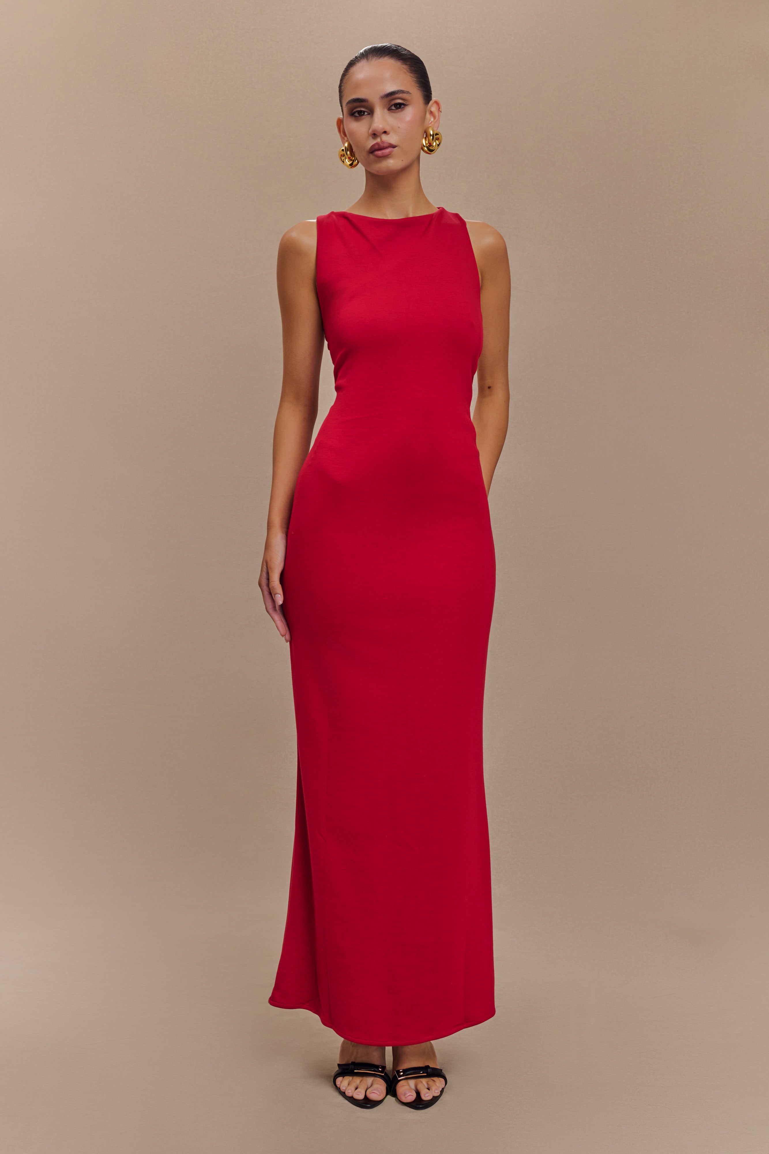 Catelyn Asymmetrical Scuba Jersey Midi Dress - Ruby、mySite、solidvoid