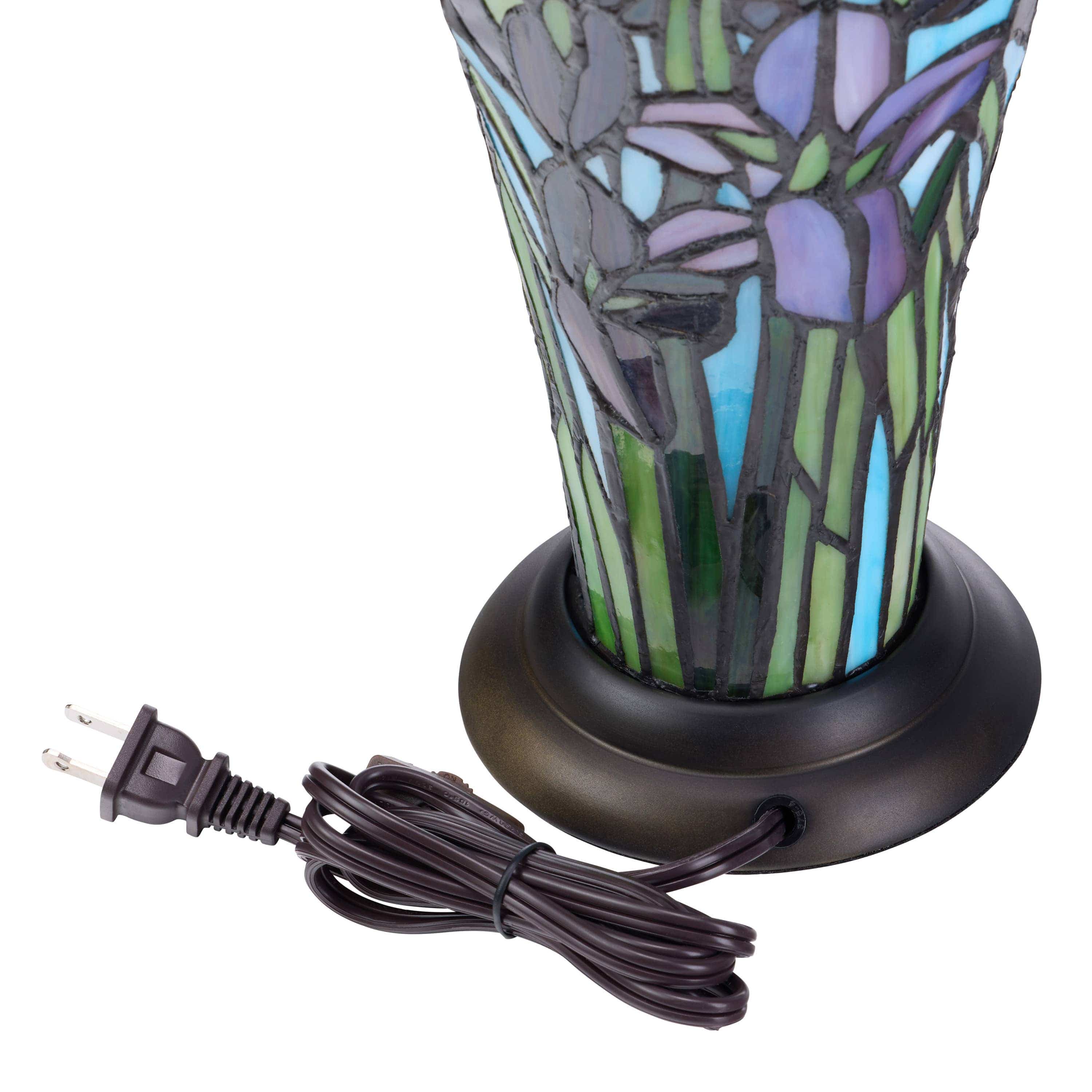 River of Goods - 13.5H Tiffany-Style Floral Vase Stained Glass Table Lamp、mySite、g9winljtr