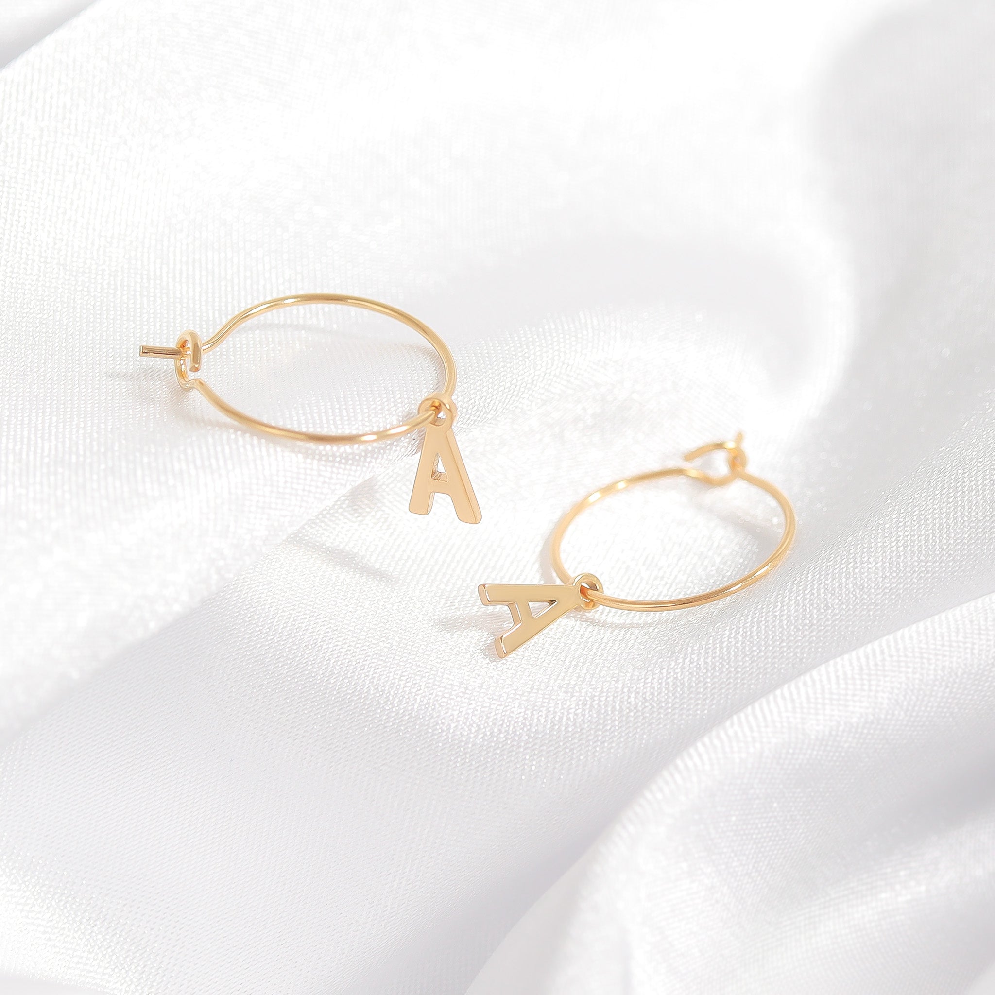 18K Gold PVD Stainless Steel Mini Hoop Initial Earrings / ERJ0013、mySite、dreamappss