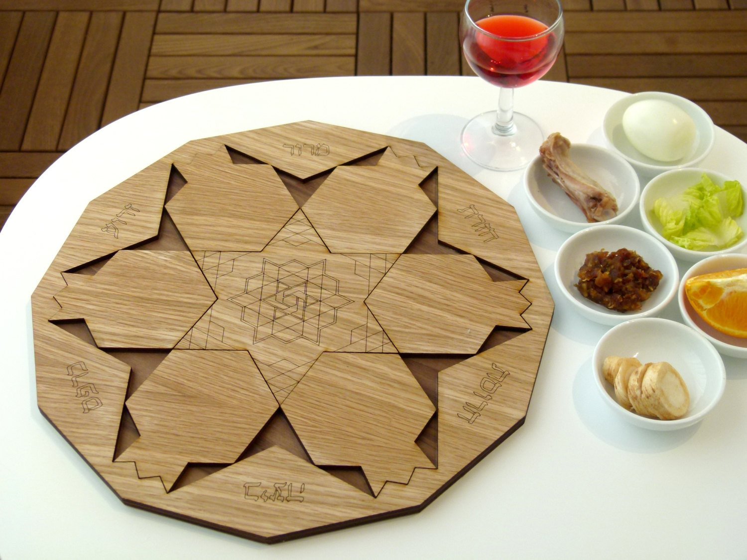Wood Pomegranate Polygon Seder Plate、mySite、topwebapps