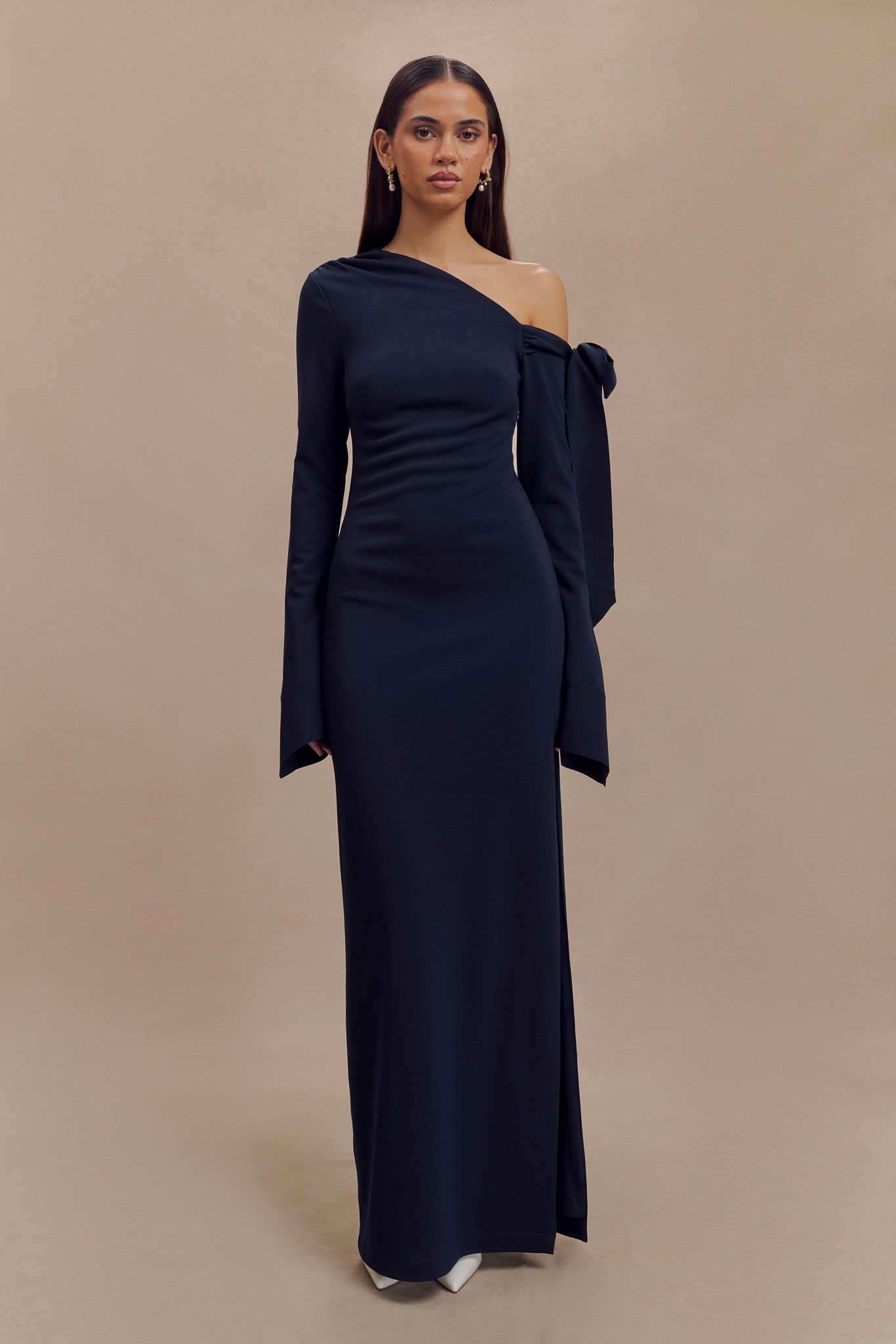 Nicola One Shoulder Crepe Maxi Dress - Dark Navy、mySite、solidvoid