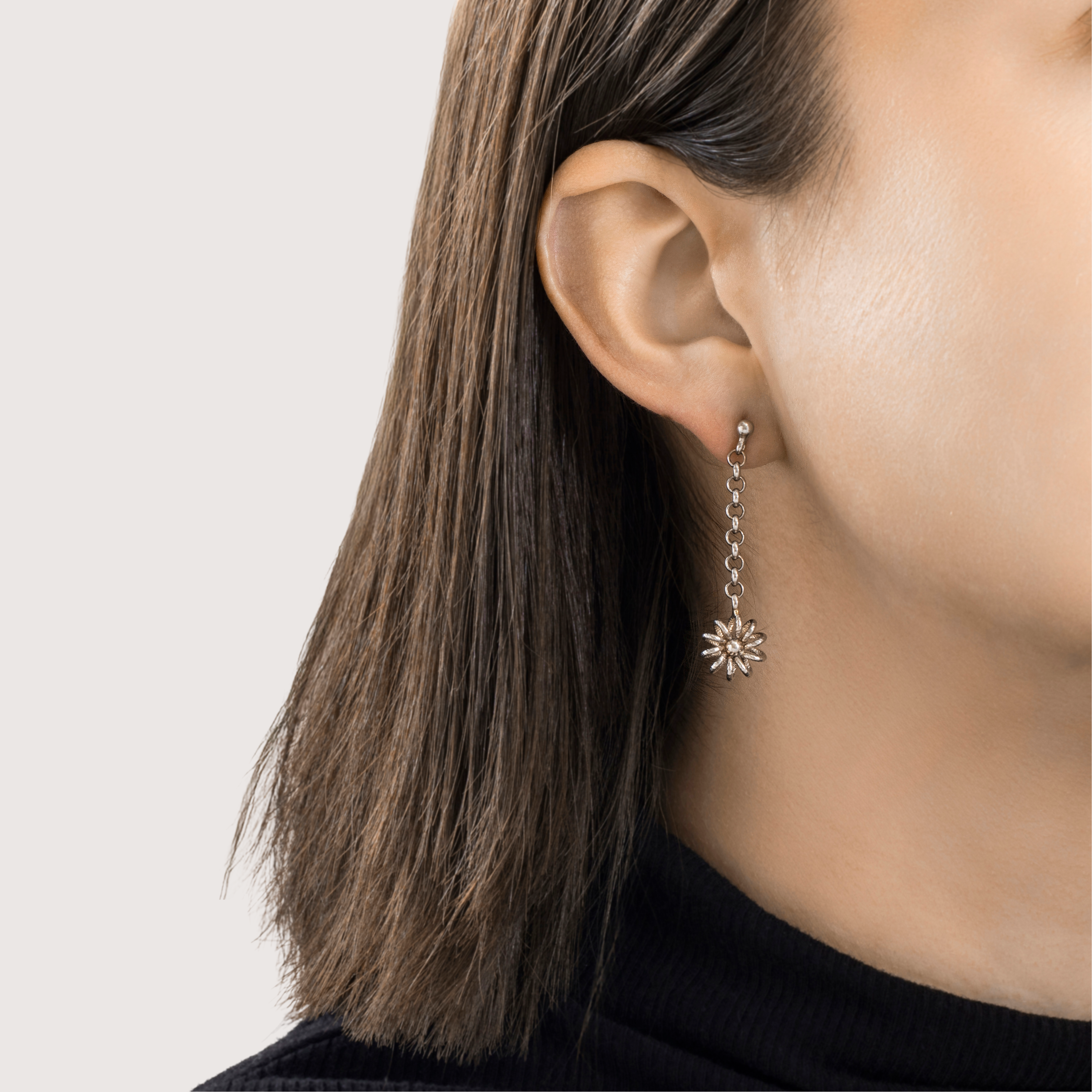 Vintage Italian 14k White Gold Spiraling Daisies Dangle Earrings、mySite、hinf8tx79