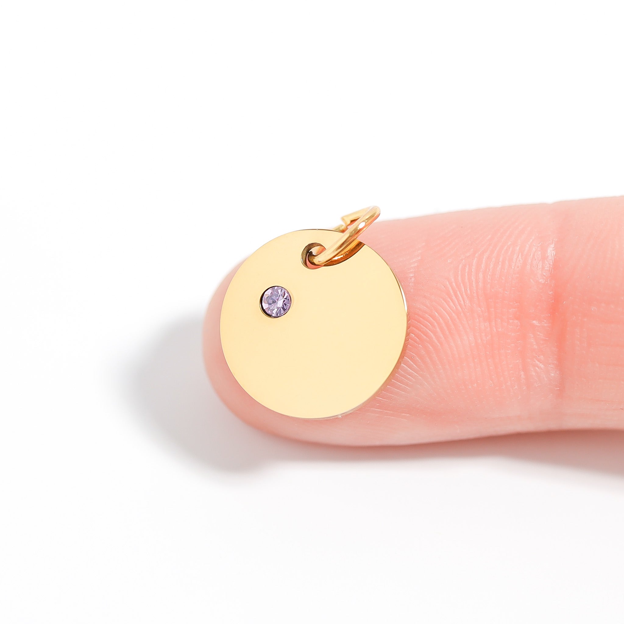 18K Gold PVD Stainless Steel CZ Birthstone Blank Circle Charm / SBB0320、mySite、dreamappss