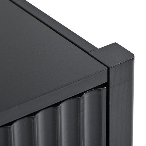 U_Style 63.1''Modern 4-Vertical Wavy Slatted Doors Sideboard,Storage Cabinet With Elegant Design, Solid Wood Legs with Painted,Metal Handles,for Dining Room,Living Room, Kitchen, or Entryway(Black)、、casual