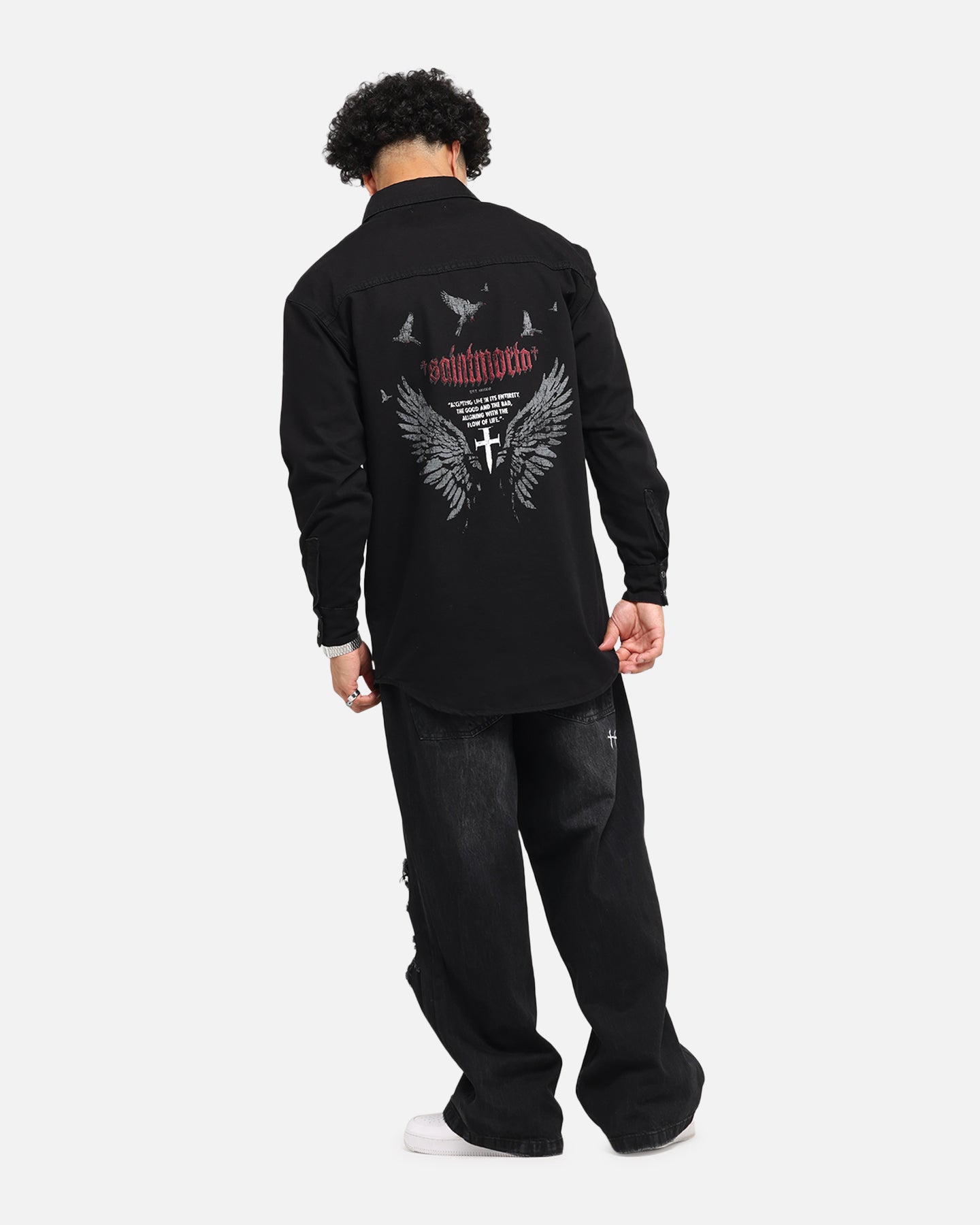 Saint Morta Amorafti Long Sleeve Denim Shirt Black Shadow、mySite、zt4zffjzw