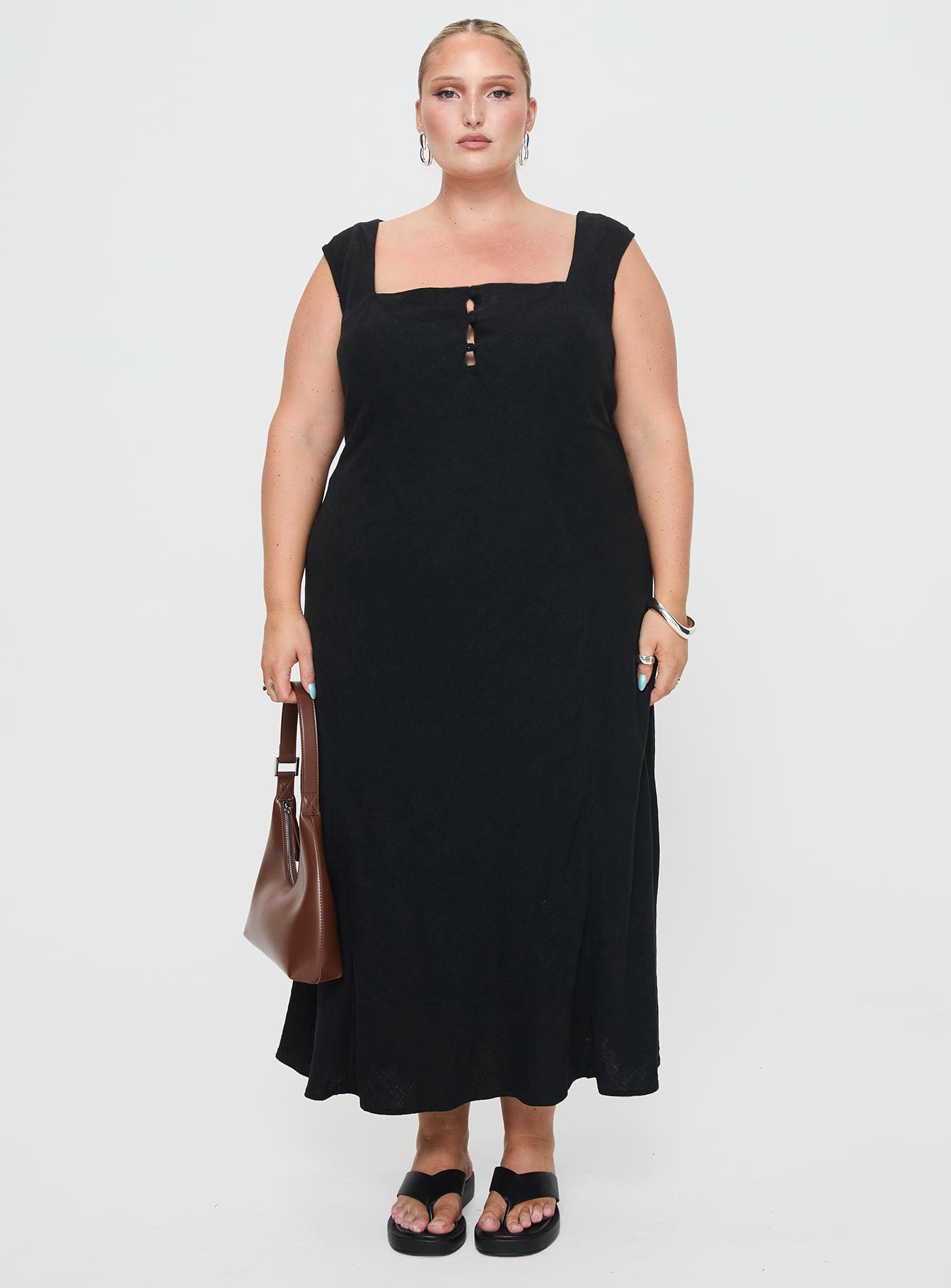 Chosen Girl Linen Blend Maxi Dress Black Curve、mySite、solidvoid