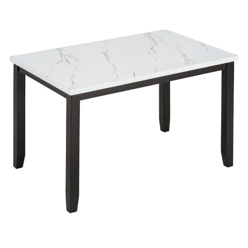 TREXM Faux Marble 5-Piece Dining Set Table with 4 Thicken Cushion Dining Chairs Home Furniture, White/Beige+Black、、casual