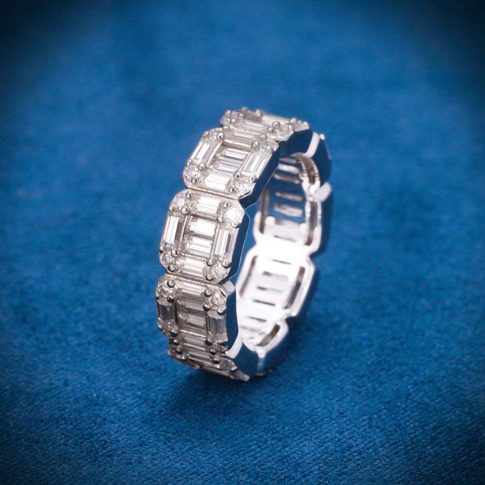 Moissanite 3-Row Baguette Band Ring 14K Gold、mySite、hinf8tx79