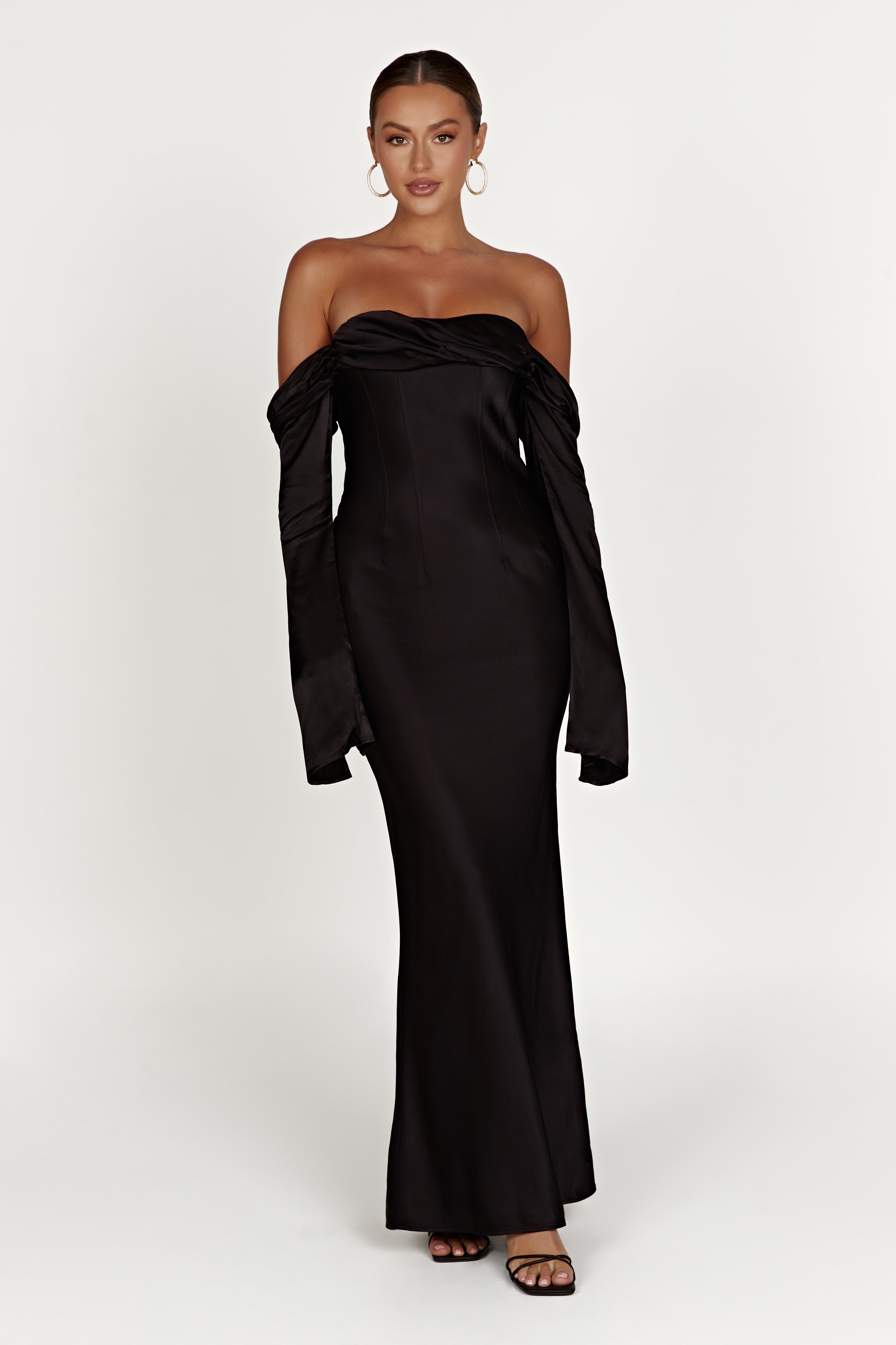 Giselle Off Shoulder Cowl Neck Maxi Dress - Black、mySite、solidvoid