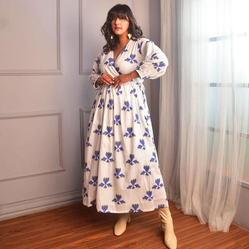 Cotton Wrap Dress For Women | Block Print | White、mySite、camillekostekn