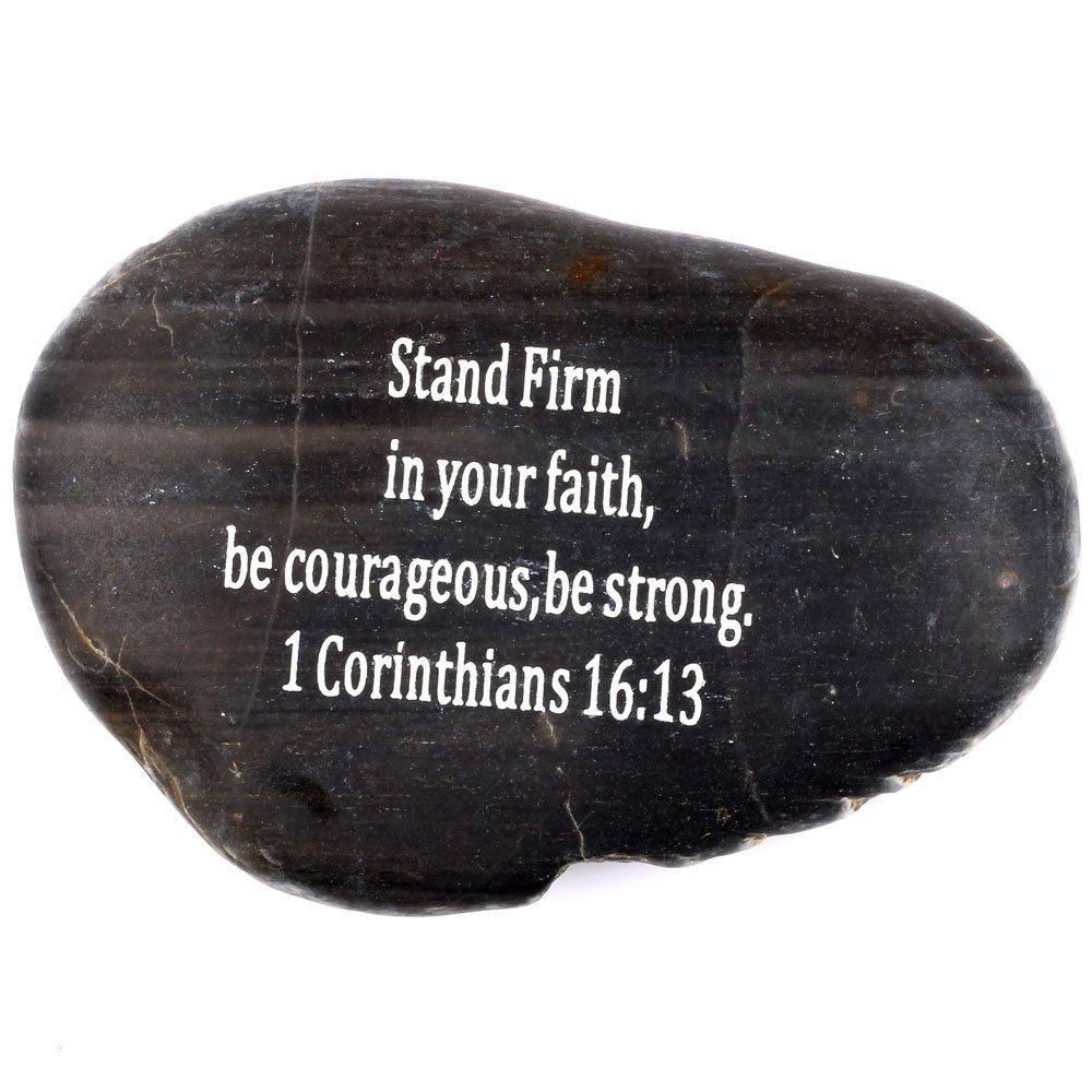  Holy Land Market Engraved Inspirational Scripture Biblical Black Stones Collection - Stone III : 1 Corinthians 16:13 : Stand Firm in Your Faith, be Courageous, be Strong.、mySite、elrpsem3k