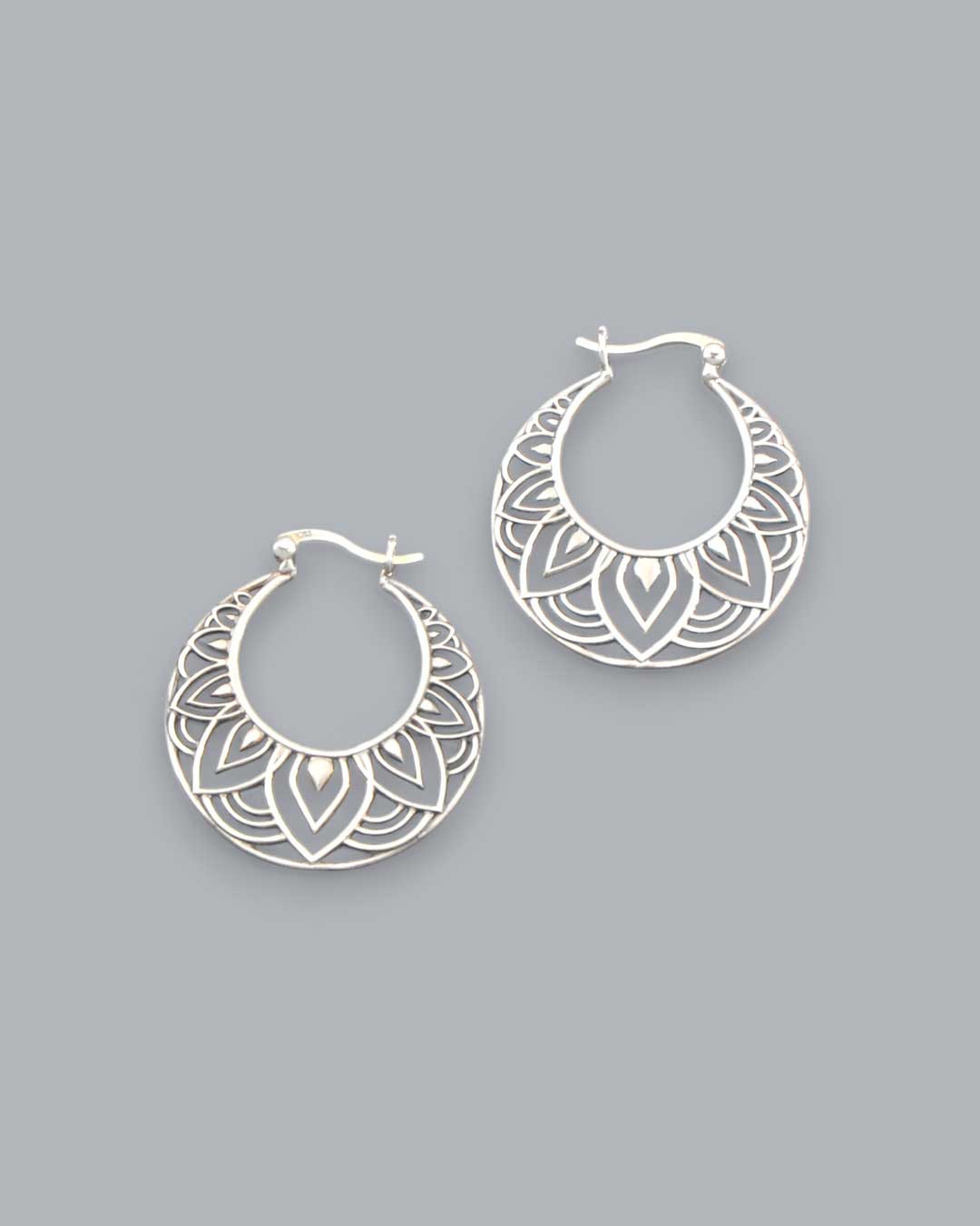 Sterling Silver Lotus Mandala Hoop Earrings、mySite、topwebapps