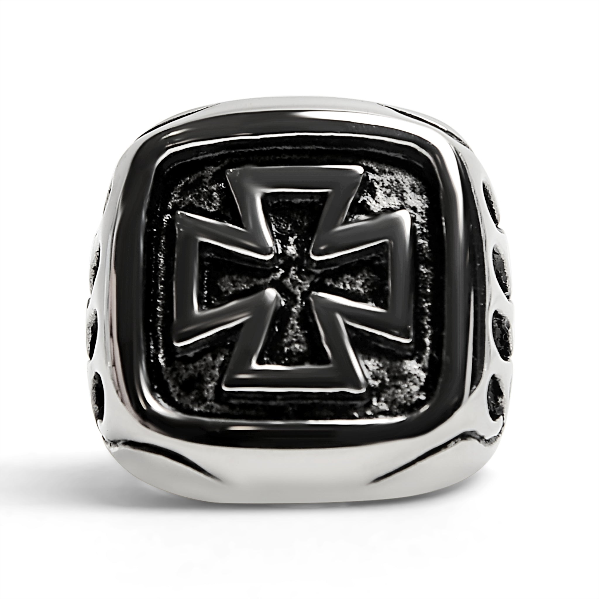 Stainless Steel Large Maltese Cross with Flame Accents Signet Ring / SCR4008、mySite、dreamappss