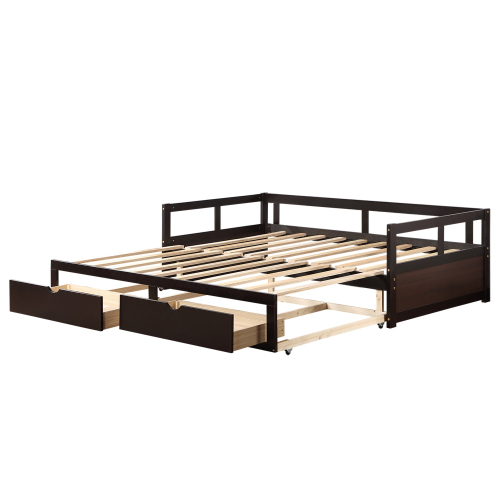 Wooden Daybed with Trundle Bed and Two Storage Drawers , Extendable Bed Daybed,Sofa Bed for Bedroom Living Room,White、、casual