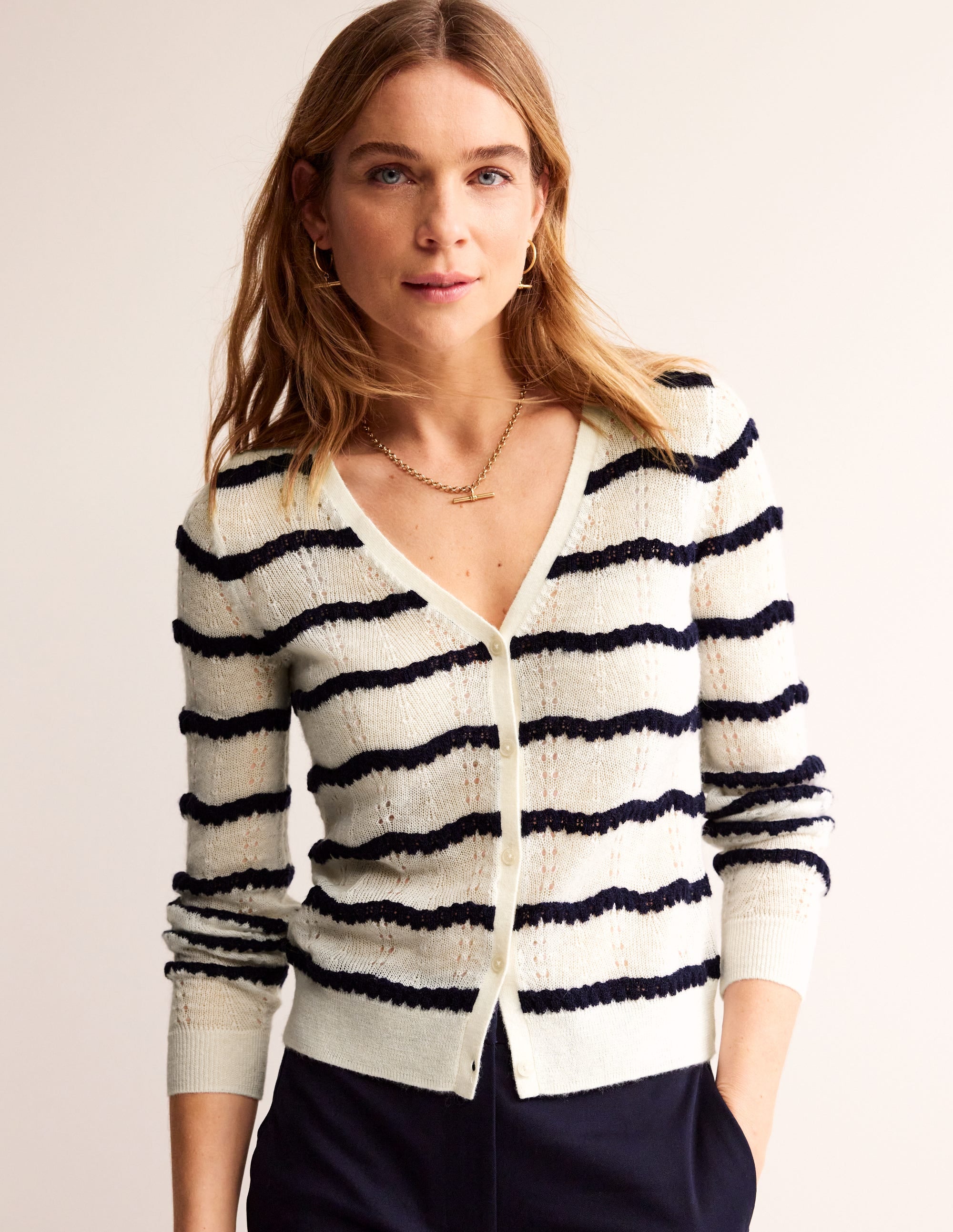  Fluffy Pointelle Cardigan-Ivory. Naval Academy Stripe、mySite、ashleygrahame