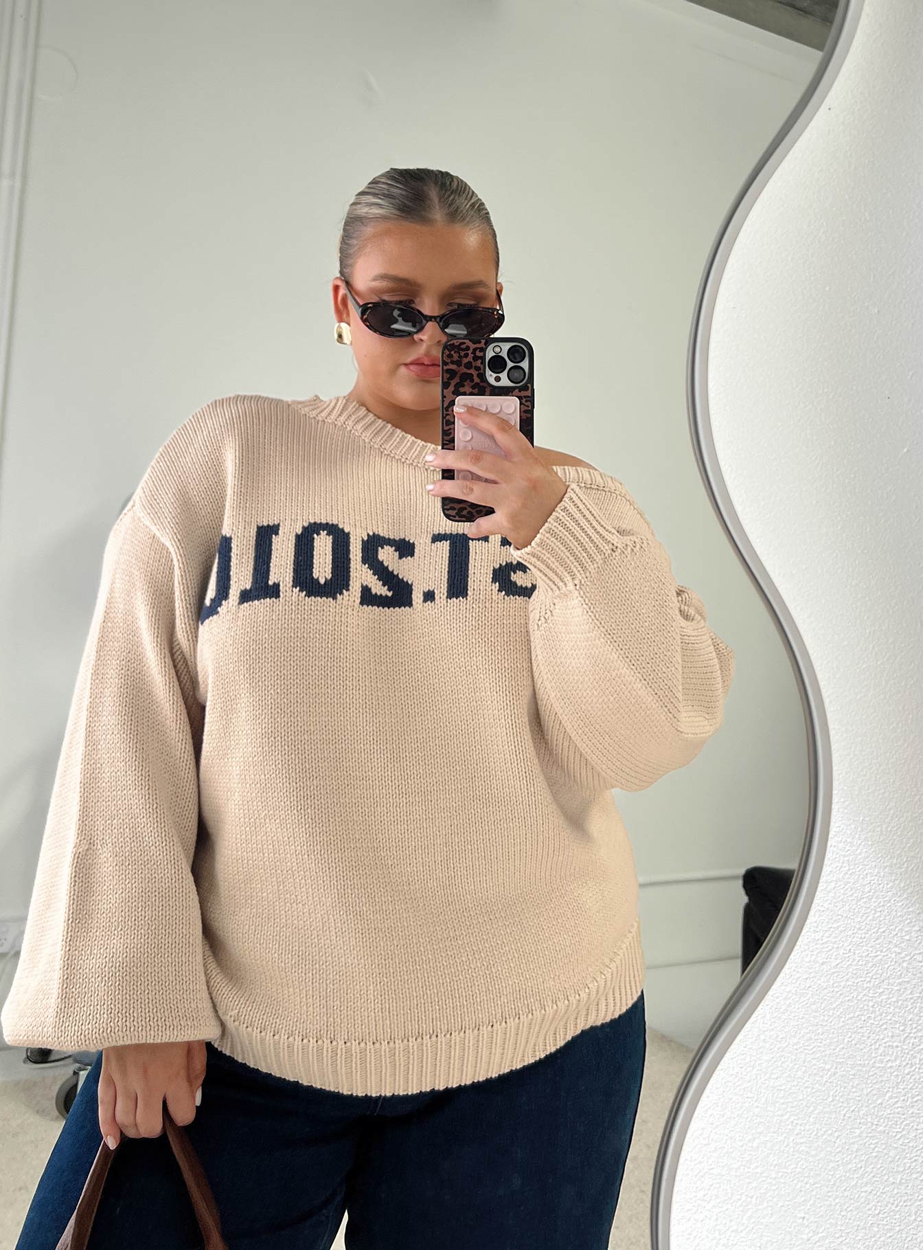 Jadynn Off Shoulder Knit Sweater Cream Curve、mySite、solidvoid