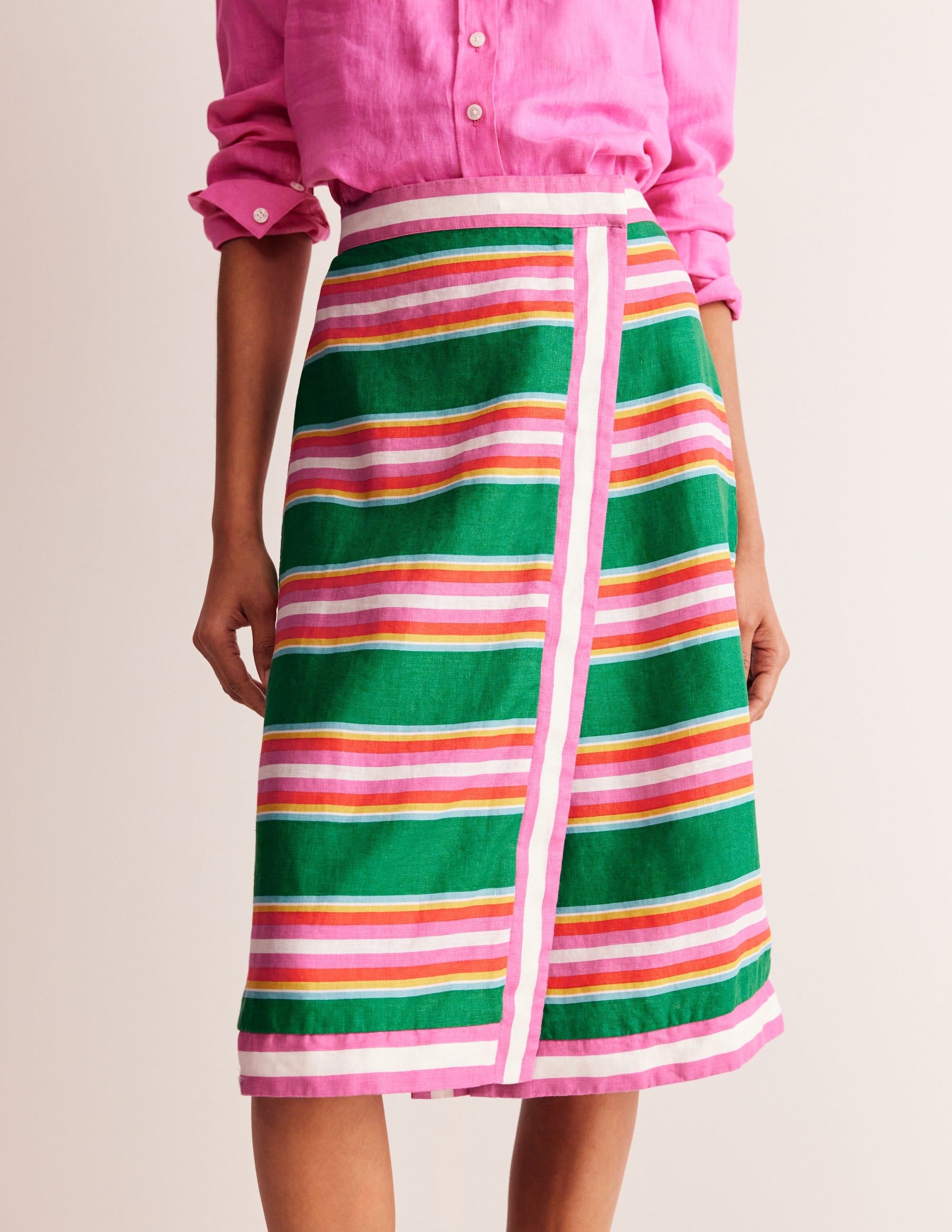  Linen Border Wrap Skirt-Green Tambourine, Pink Stripe、mySite、ashleygrahame