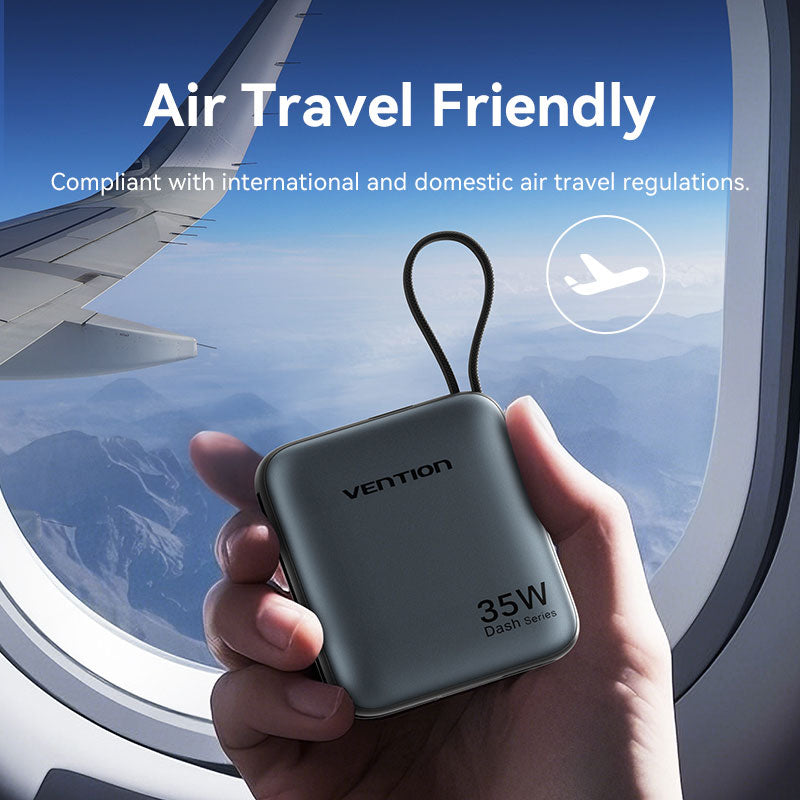Vention 10000mAh Mini Power Bank (USB-C + USB-C/Lightning) with Built-in USB-C and Lightning Cables 35W Gray、mySite、fannypackpong