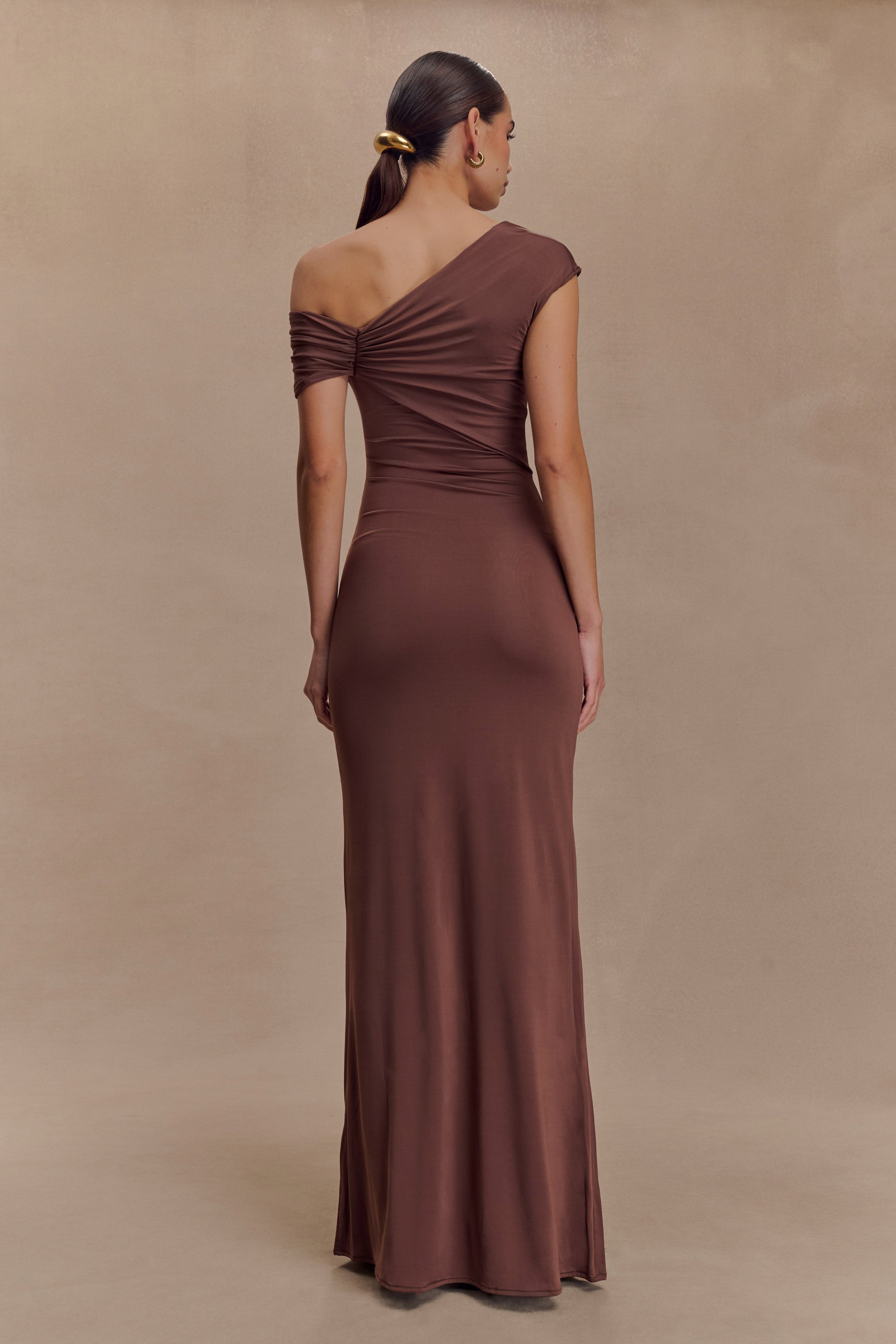 Ashford Asymmetrical Slinky Maxi Dress - Chocolate、mySite、solidvoid