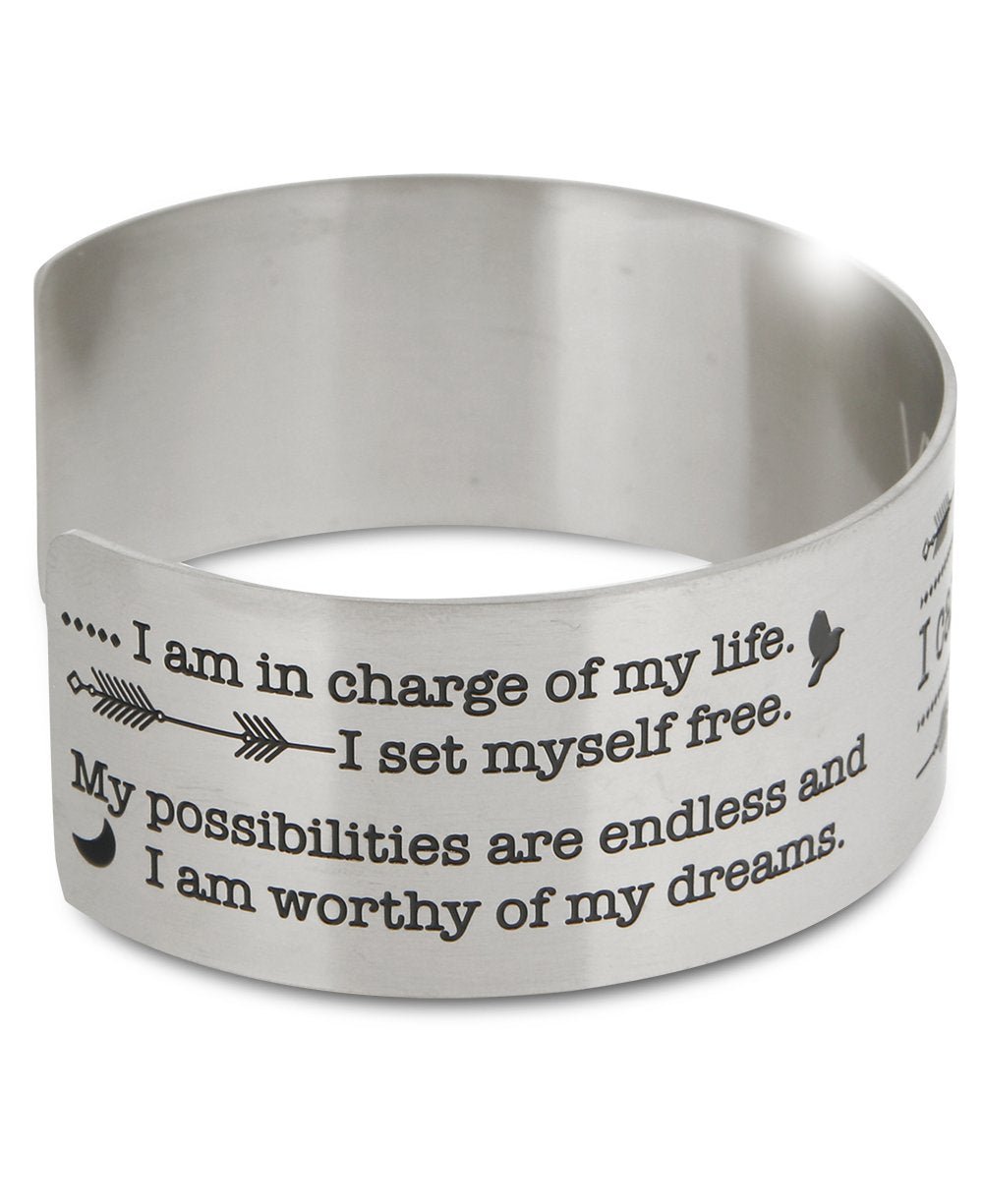 I Can And I Will Stainless Steel Inspirational Cuff Bracelet、mySite、topwebapps
