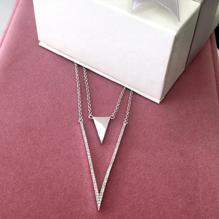 Stunning High End Layered V Necklace and Earrings in Sterling Silver with 5A Cubic Zirconia、mySite、g9winljtr