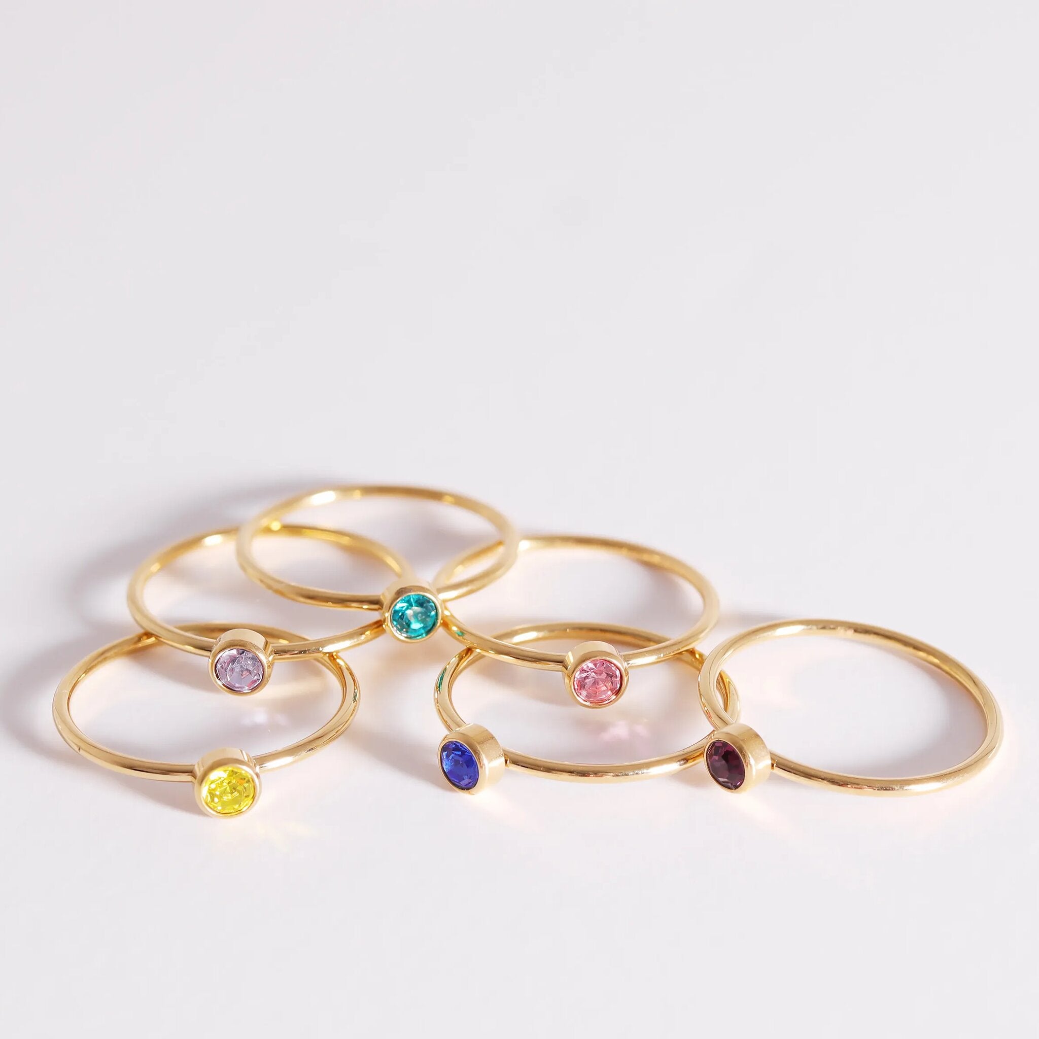 18K Gold PVD Stainless Steel Birthstone Stacking Ring / ZRJ1001、mySite、dreamappss