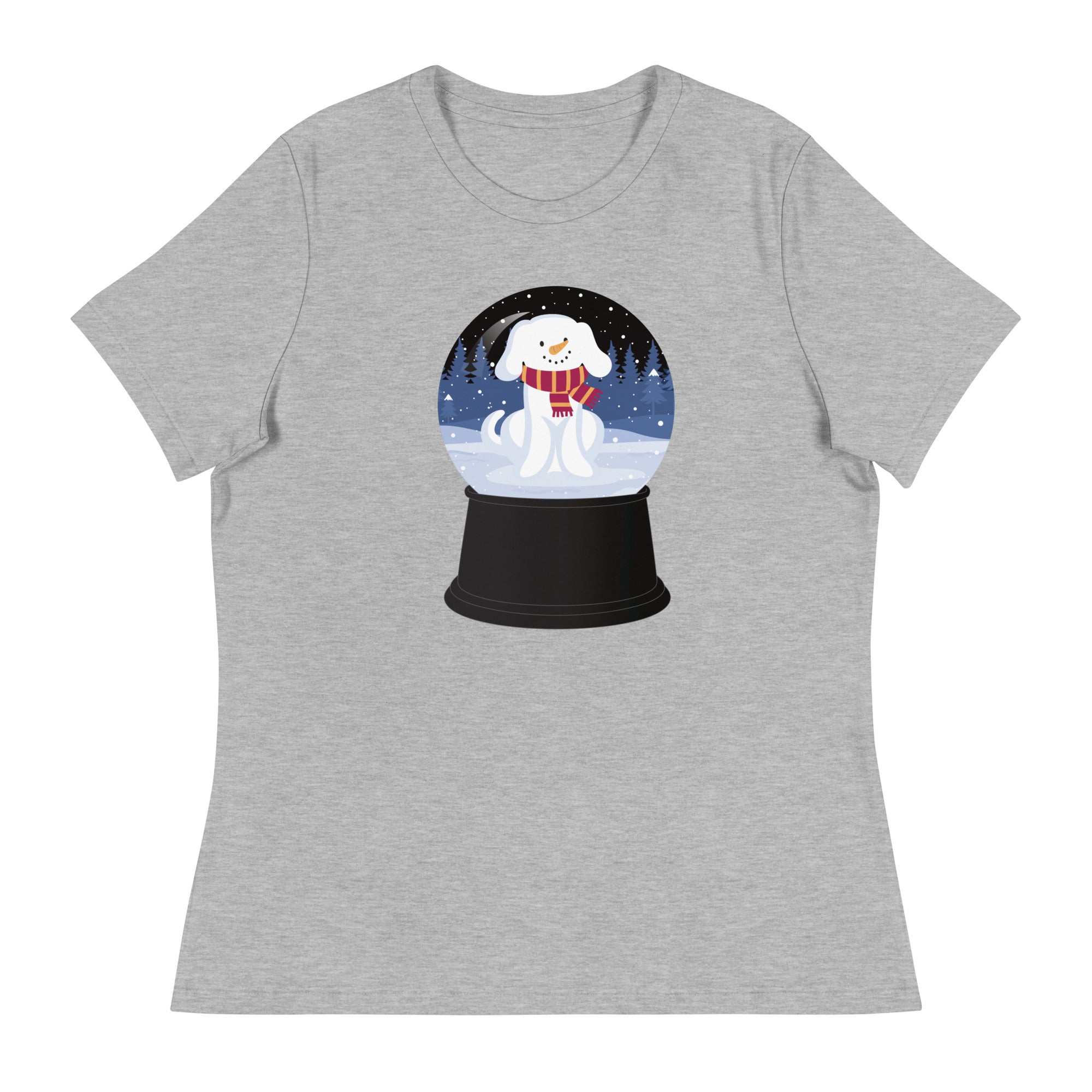 Snowman Puppy Snow Globe Women's Relaxed T-Shirt、mySite、camillekostekn